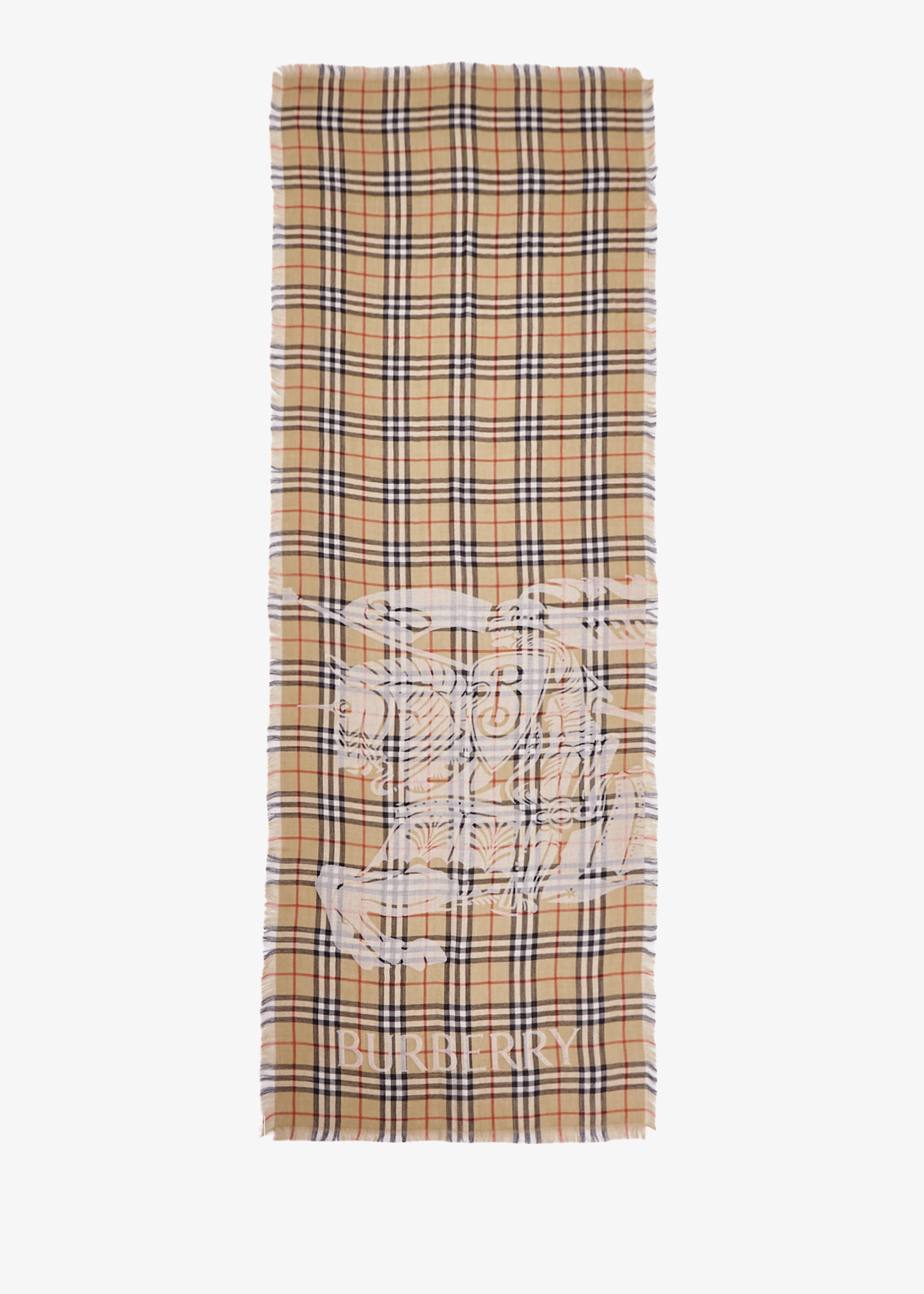 

Equestrian Knight Check wide scarf, Beige