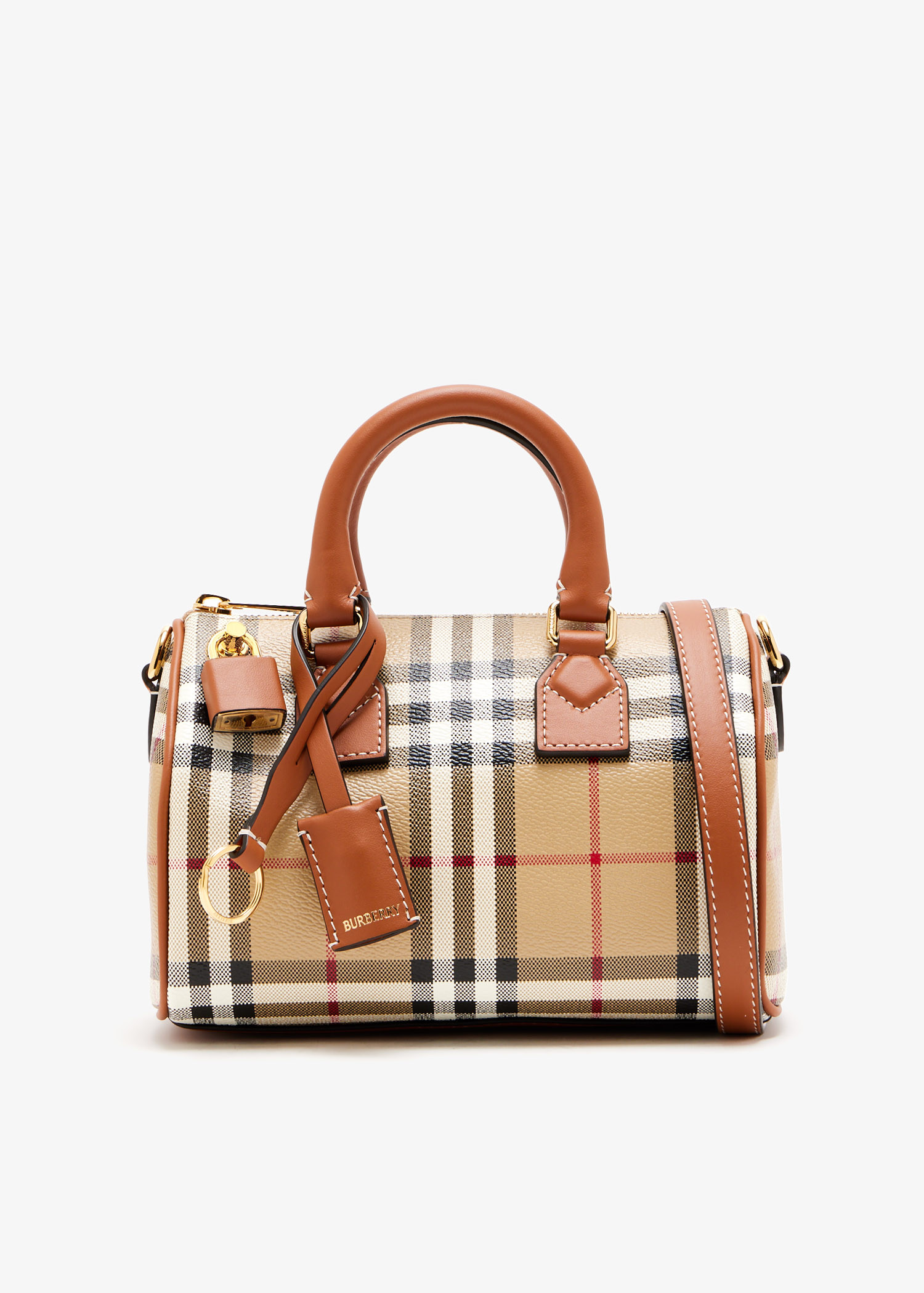 

Mini Check bowling bag, Beige