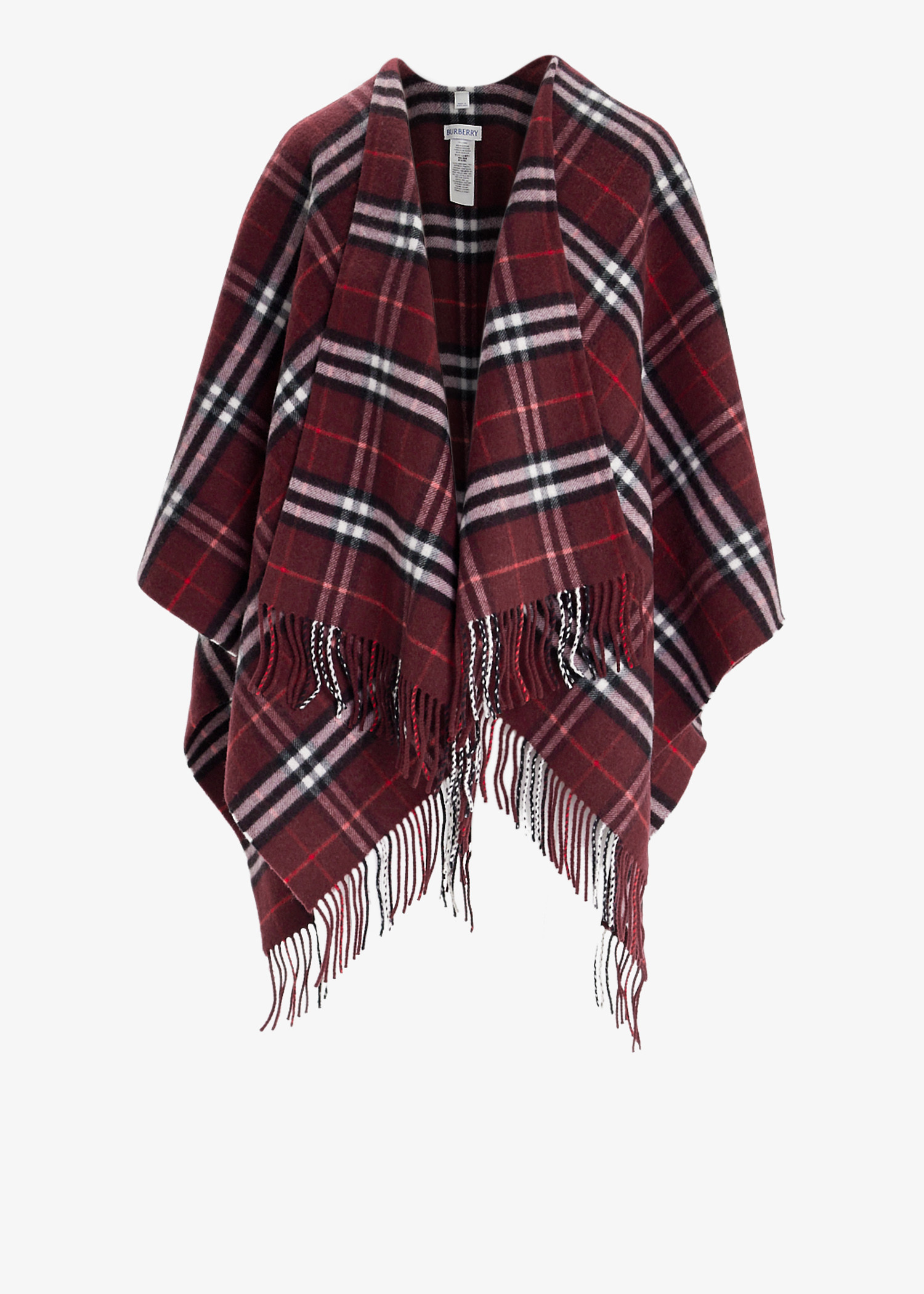 

Check wool cashmere cape, Burgundy