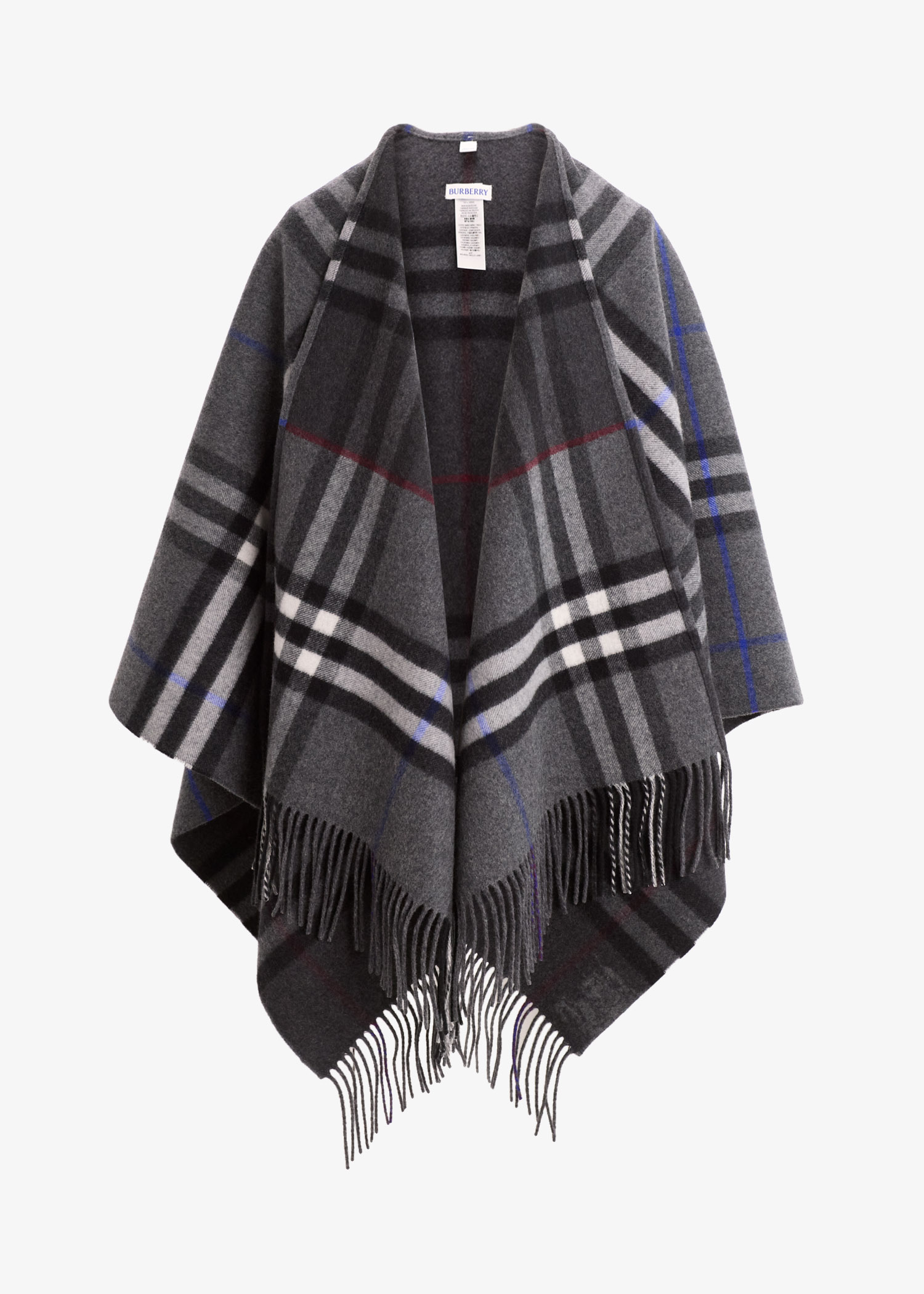 

Contrast Check wool cashmere cape, Black