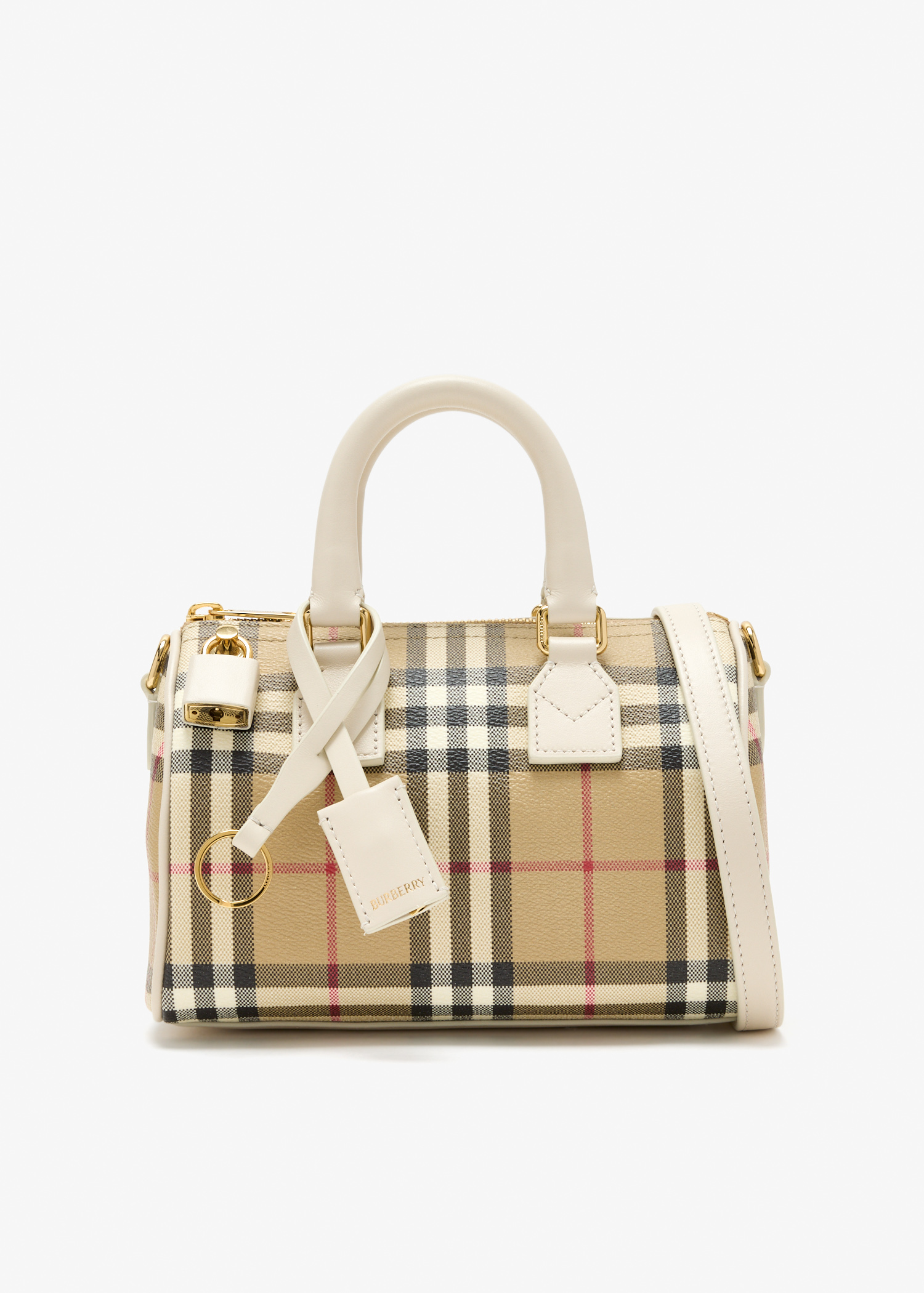 

Mini Check bowling bag, Beige