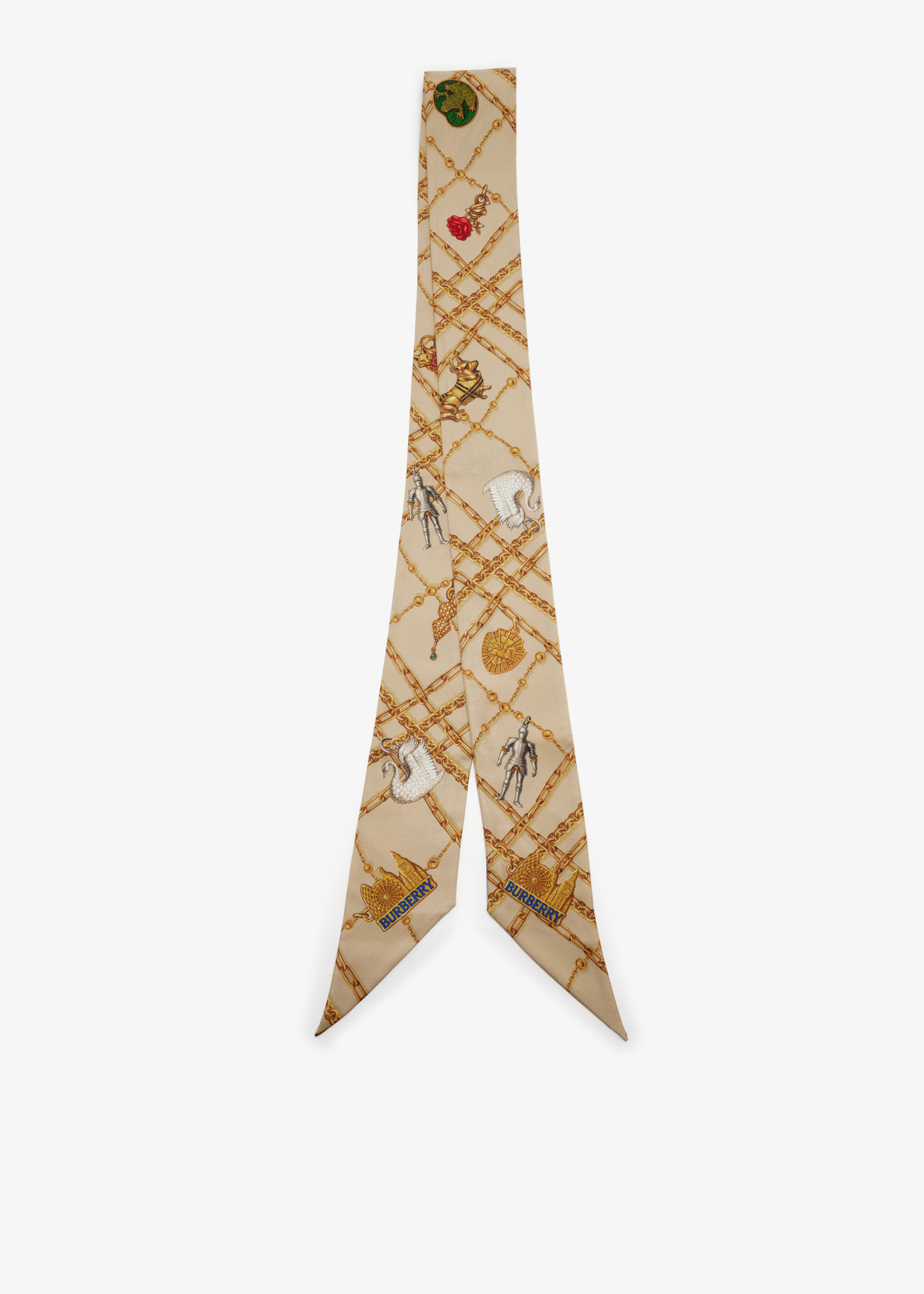 

Skinny Check Charm silk scarf, Beige