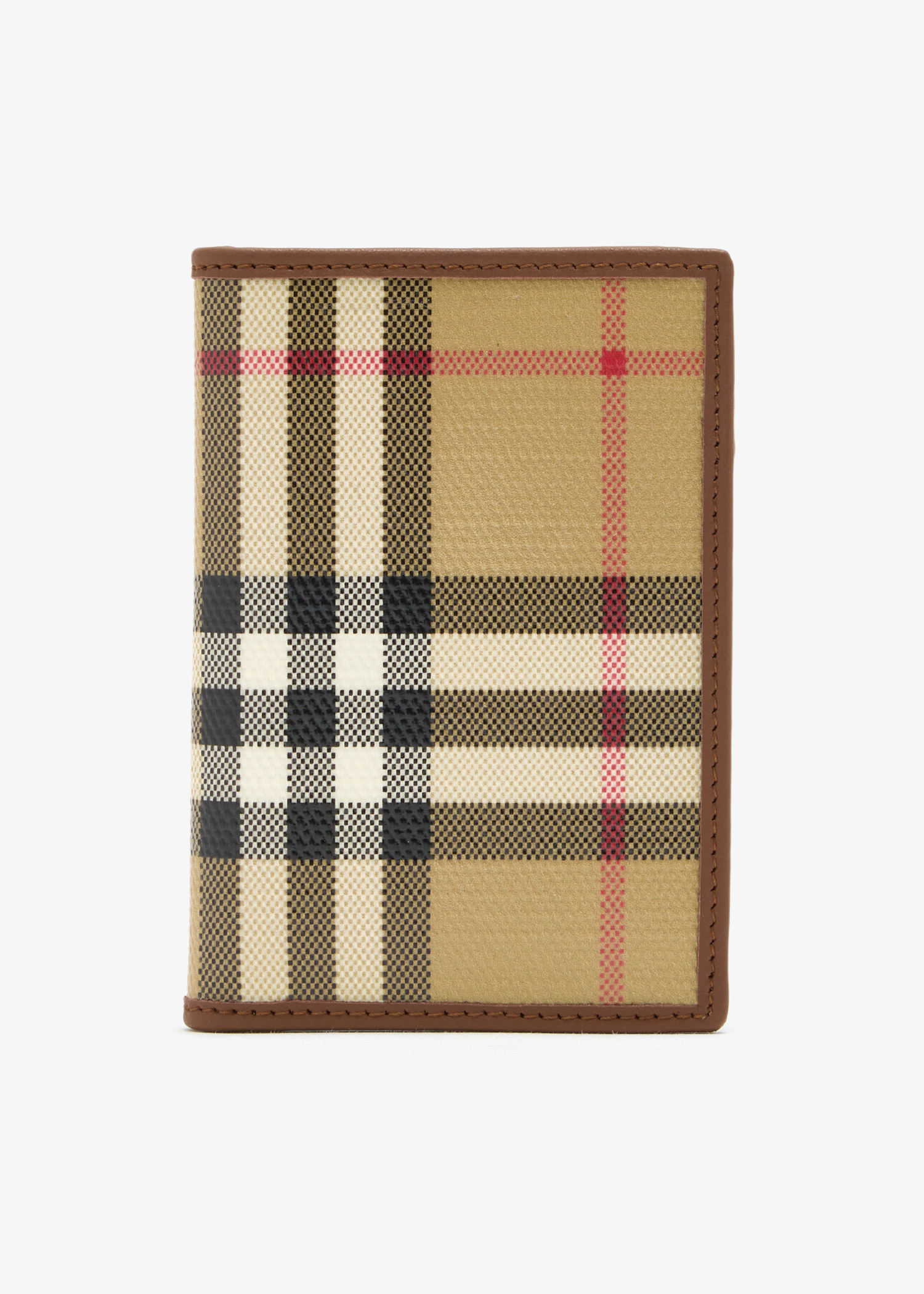 

Check folding card case, Beige