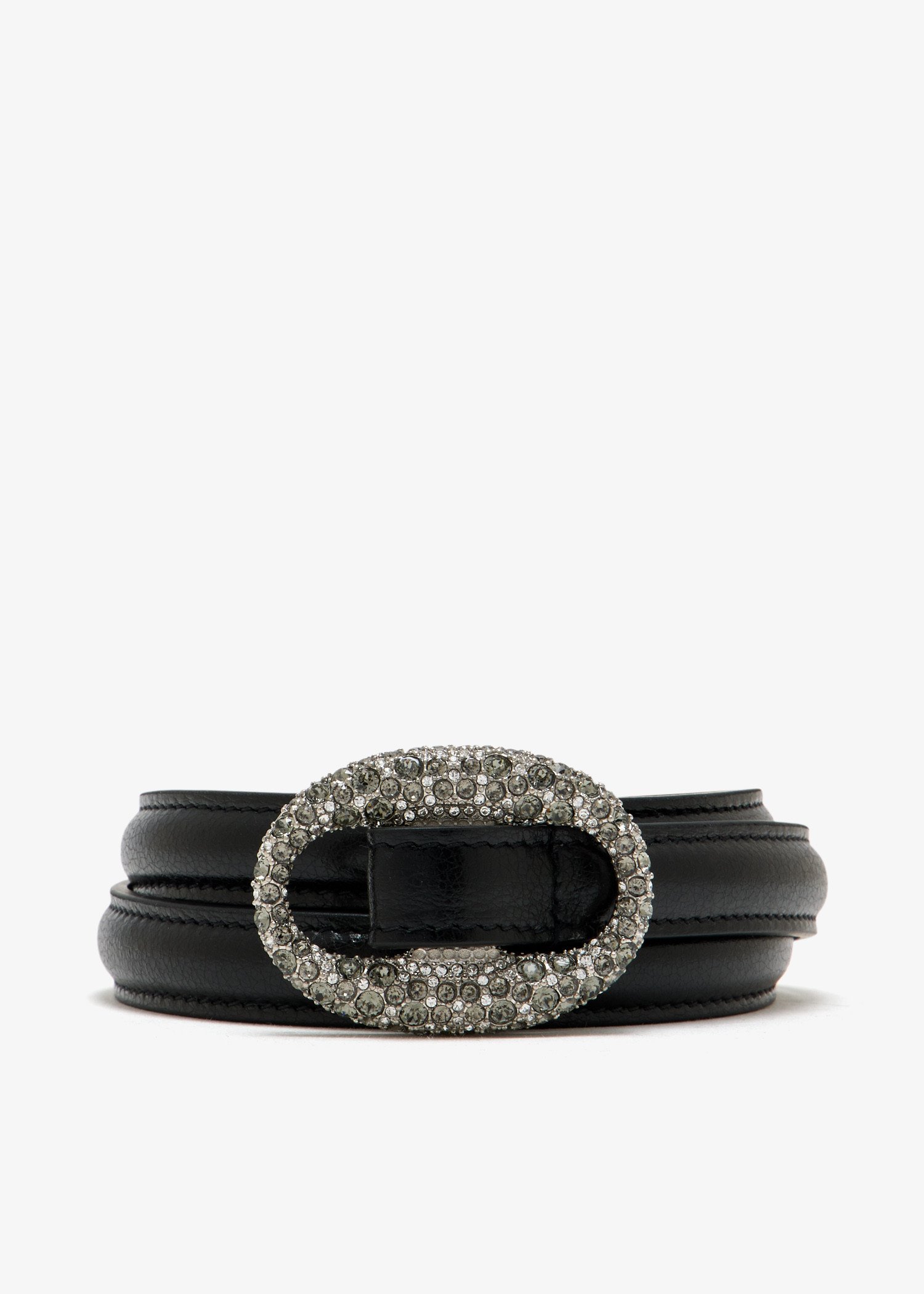 

Oval crystal buckle thin belt, Black