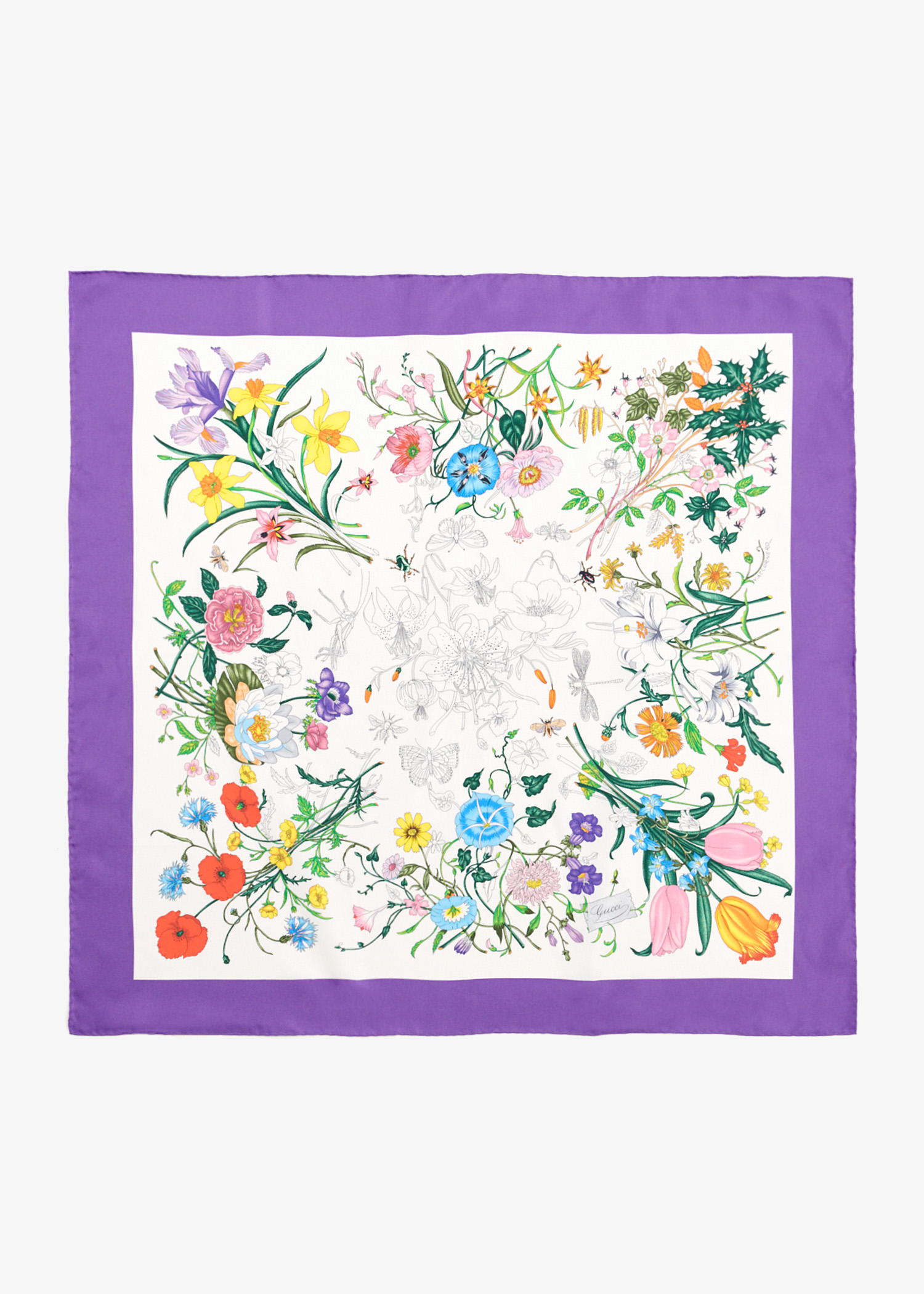 

Flora print silk carré scarf, Printed