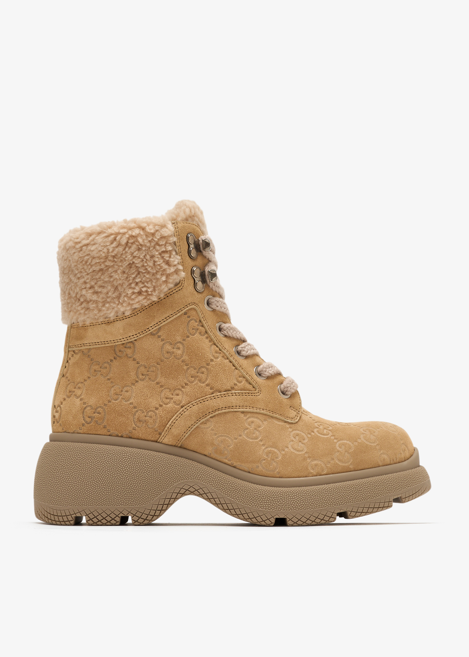

GG suede lace-up boots, Beige