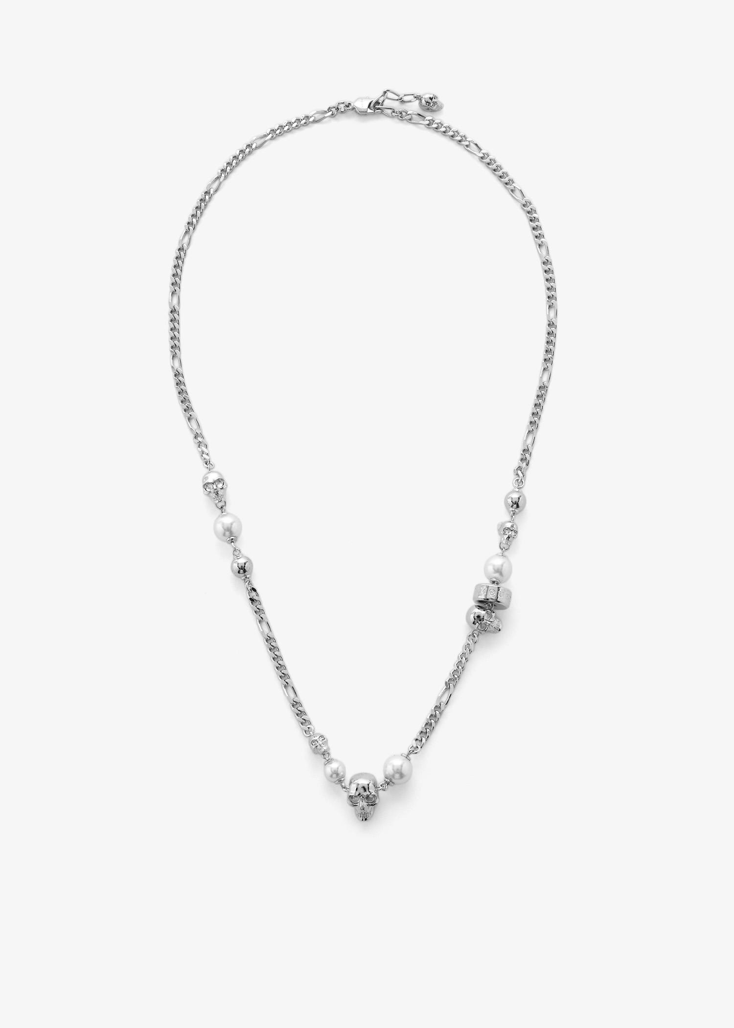

Skull and pearl necklace, Silver