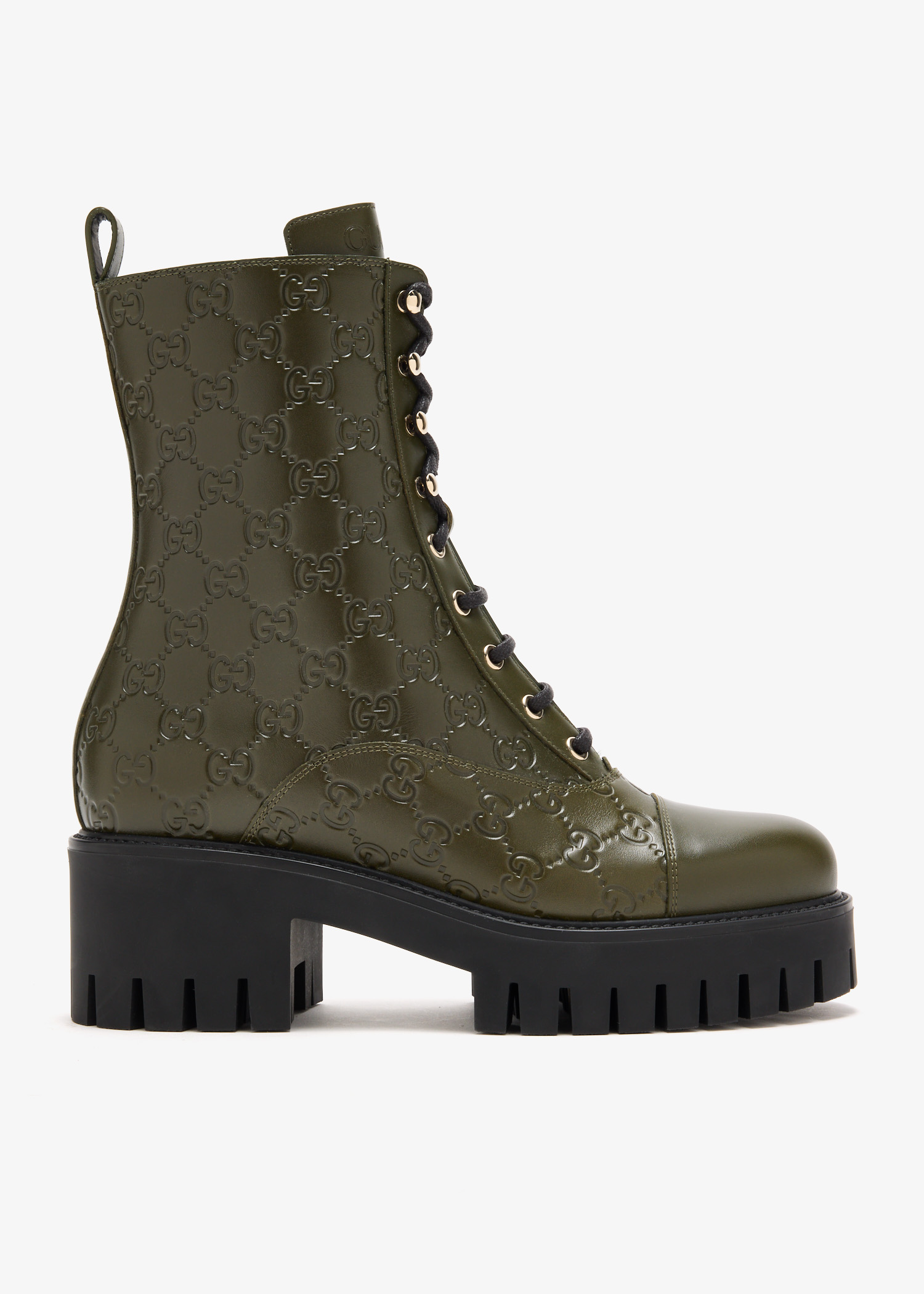 

GG lace-up ankle boots, Khaki