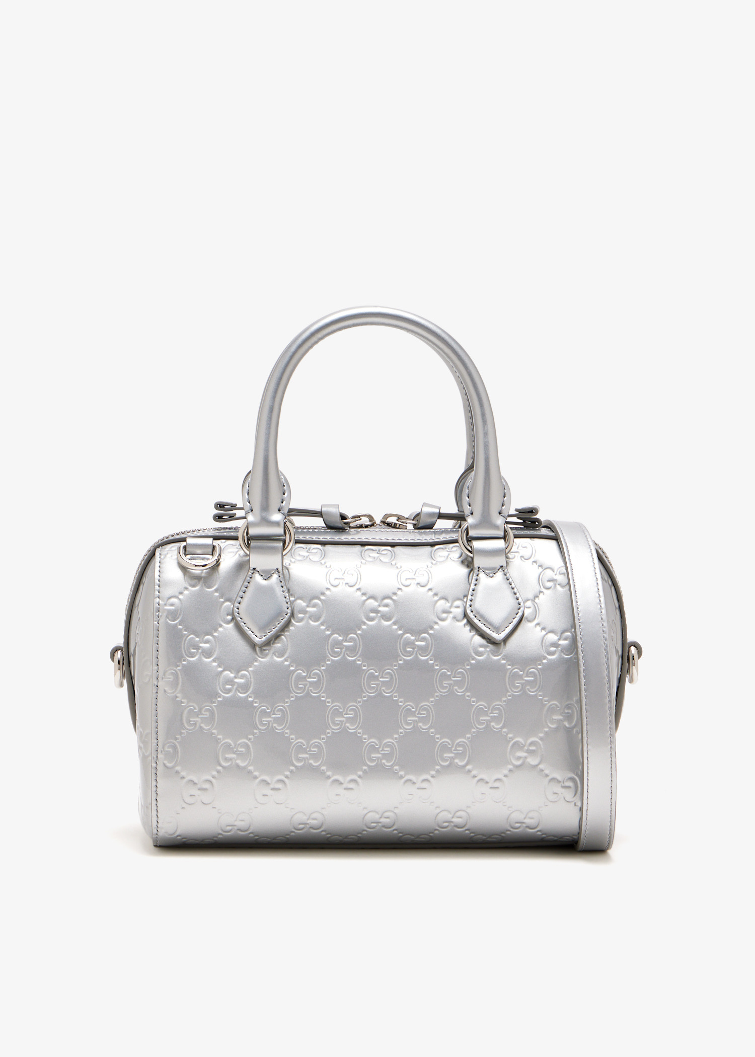 

GG Emblem small boston bag, Silver