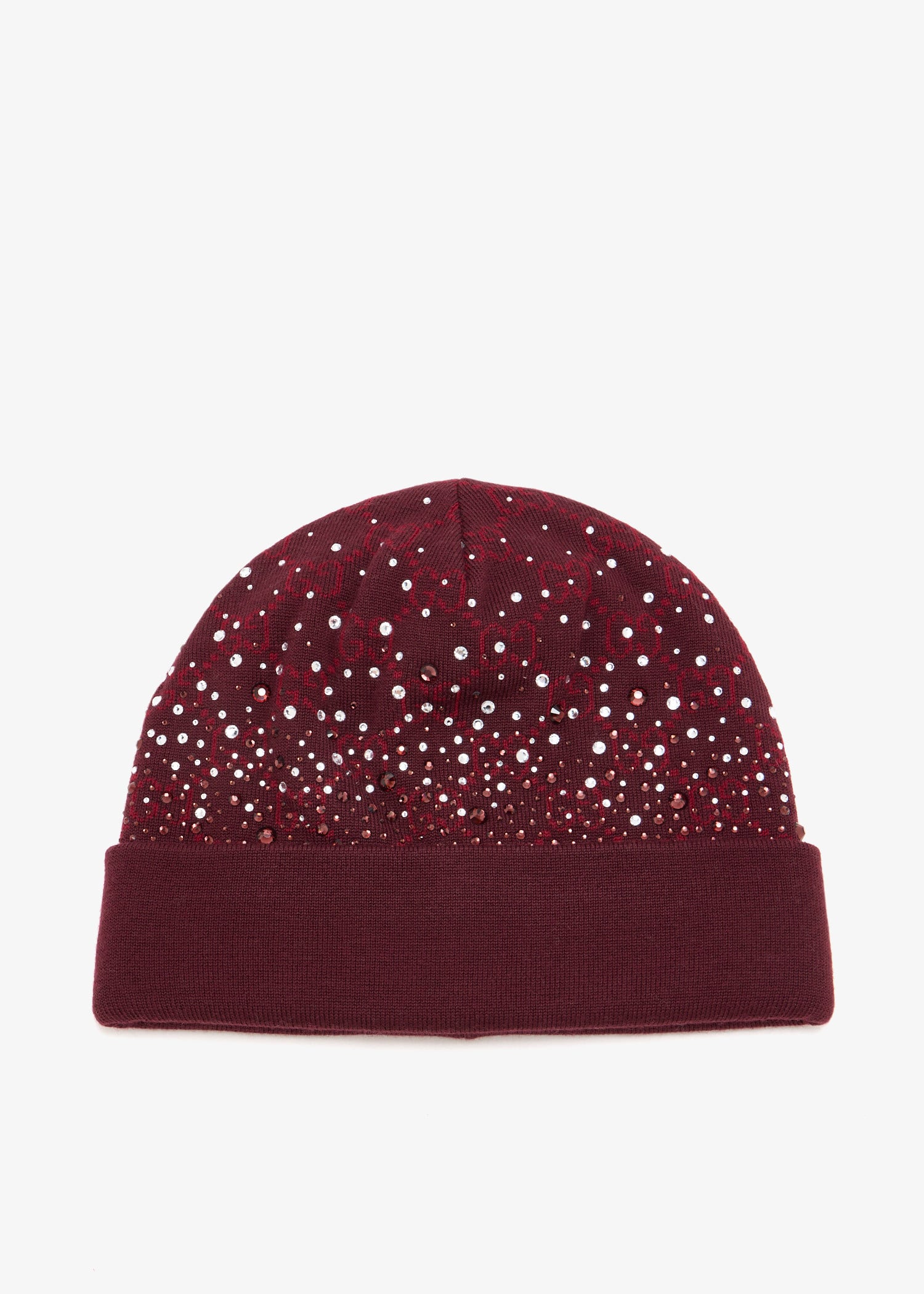 

GG crystals wool beanie hat, Burgundy
