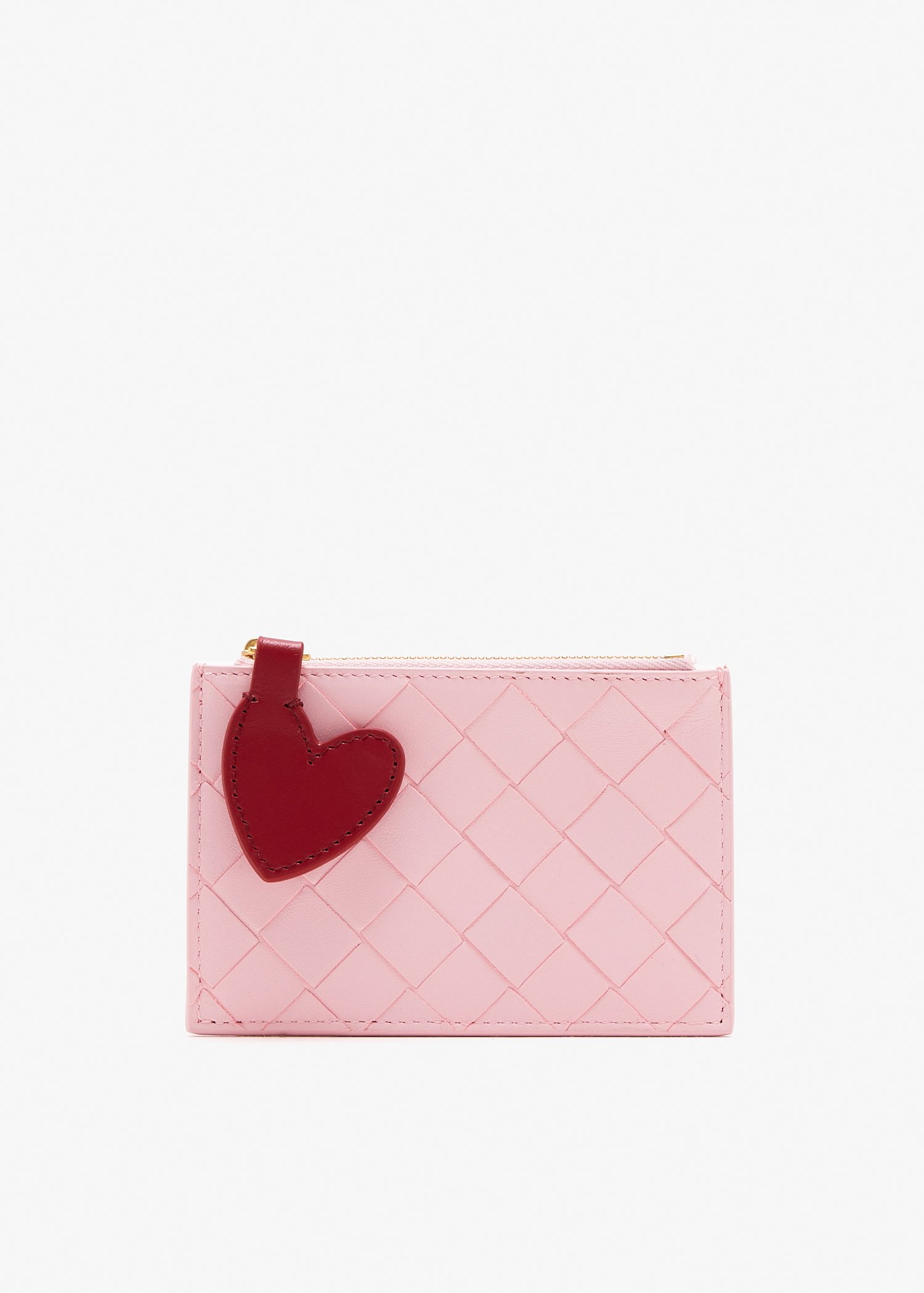 

Intrecciato zipped card case, Pink