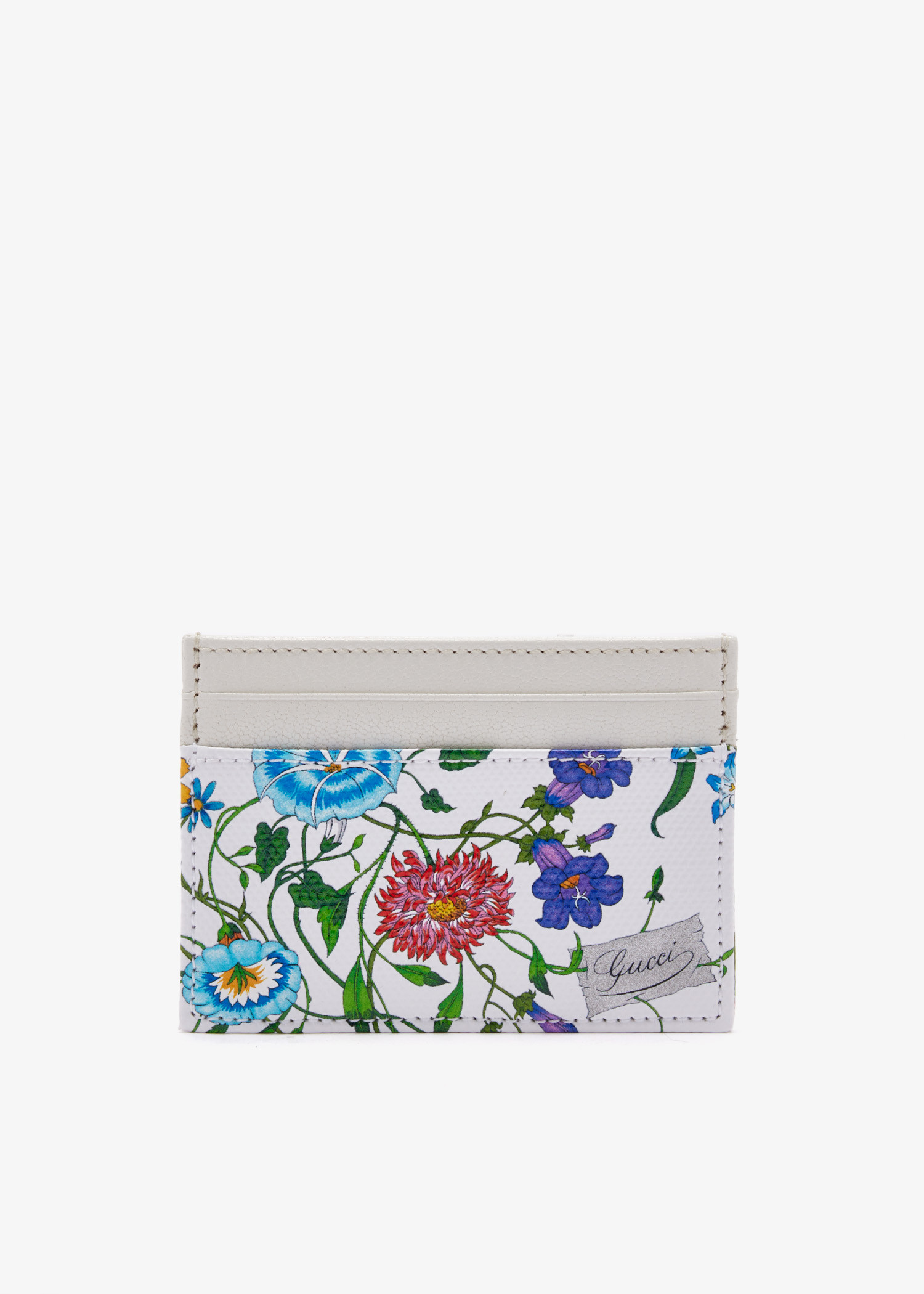

Flora-motif card case, White