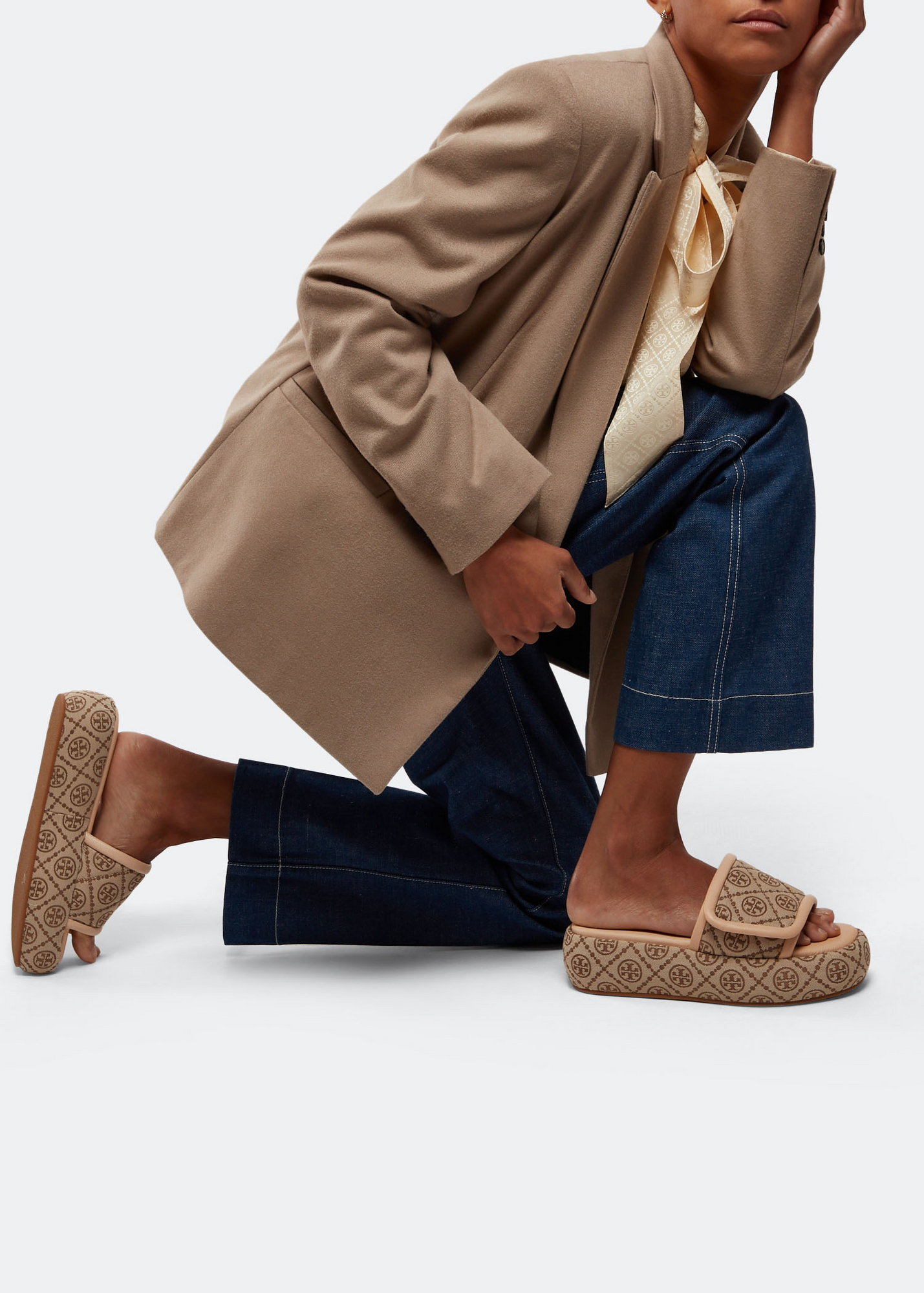 

T Monogram Bubble sandals, Brown