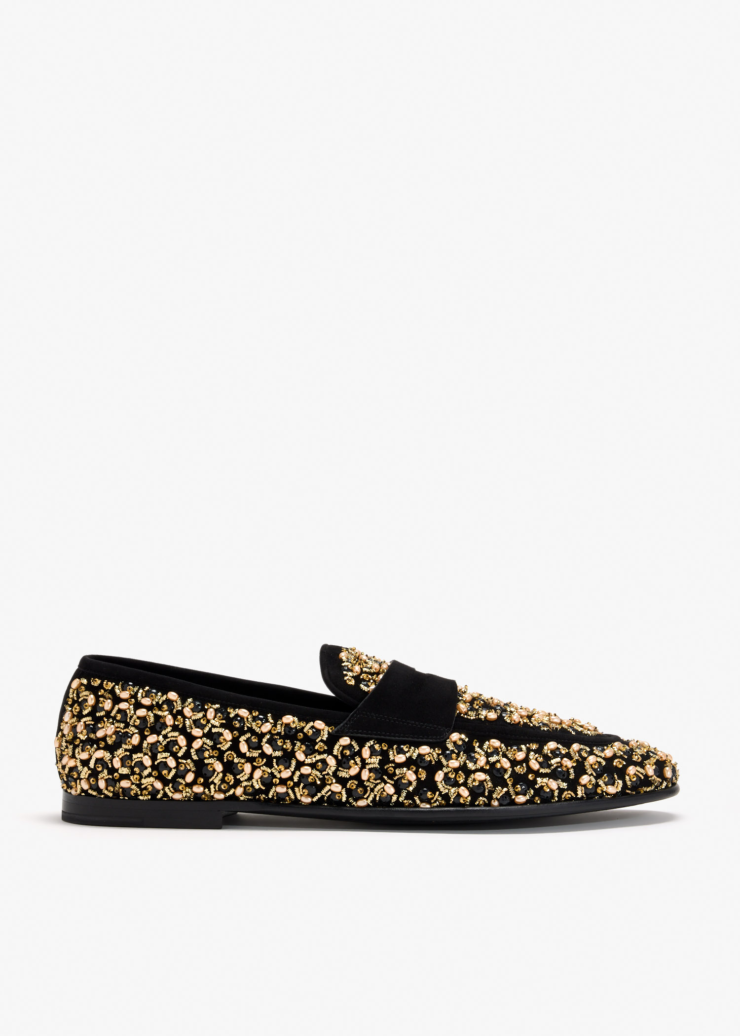

Stone embroidery slippers, Black