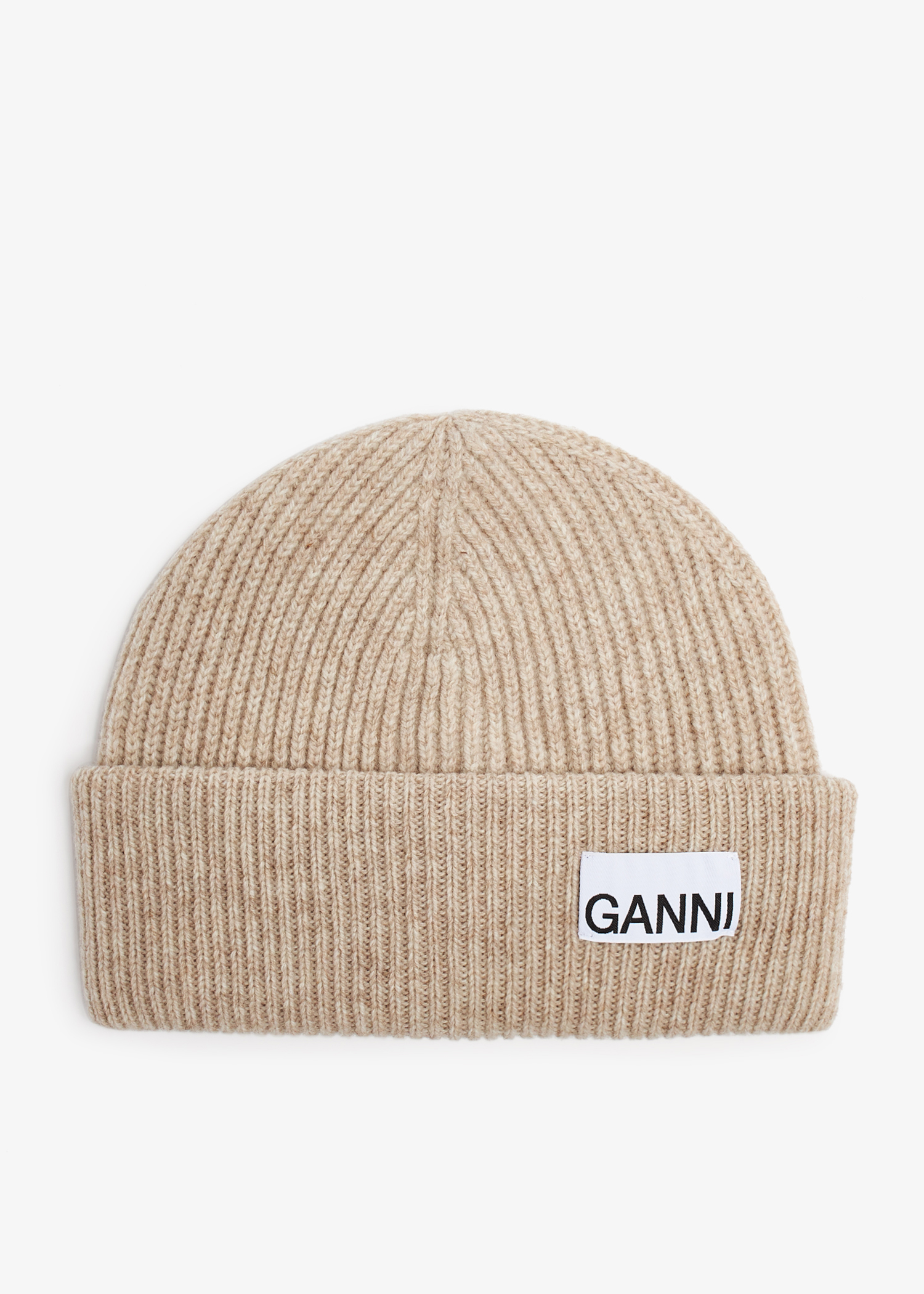 

Fitted wool rib knit beanie, Beige