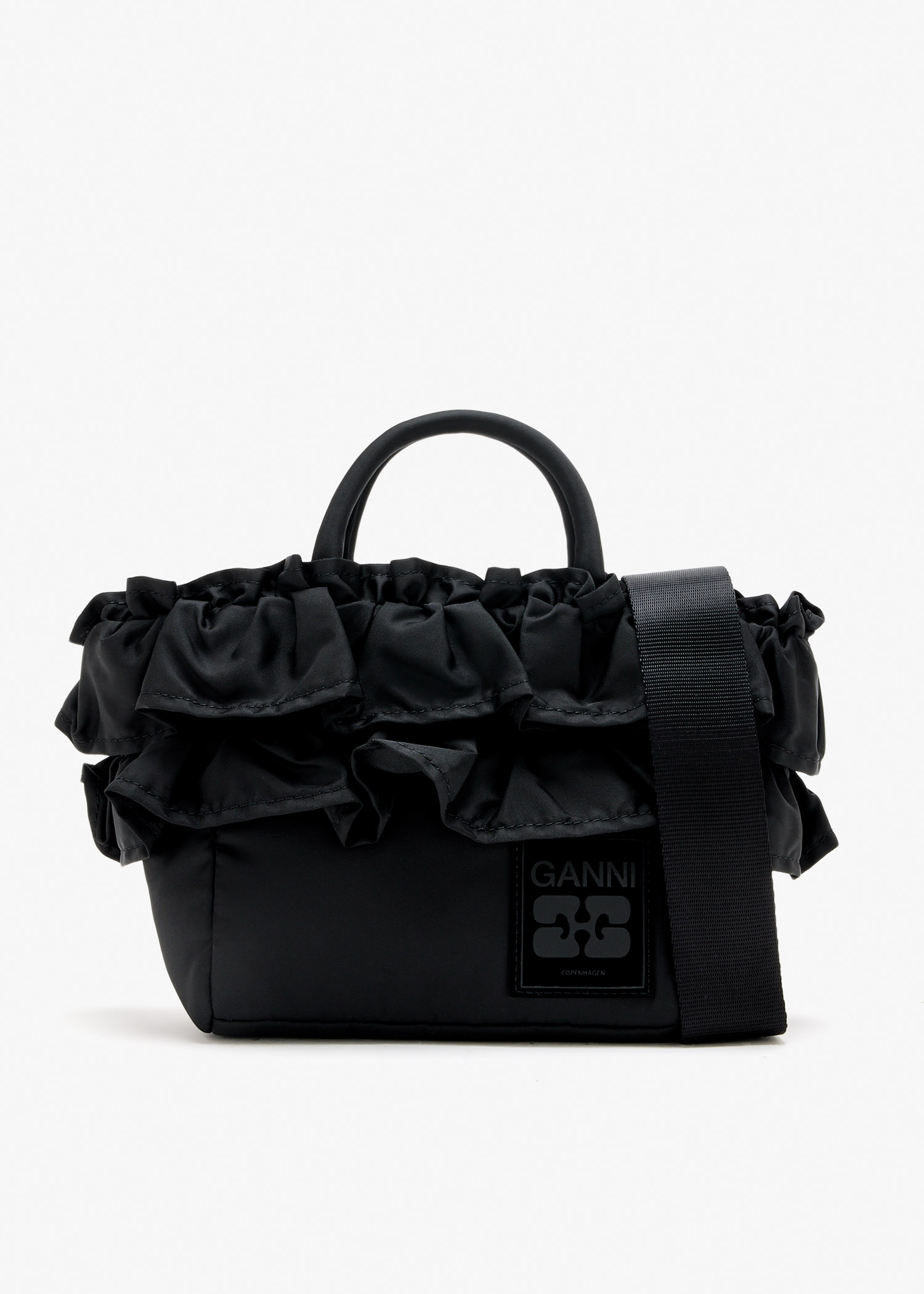 

Mini shopper ruffle bag, Black