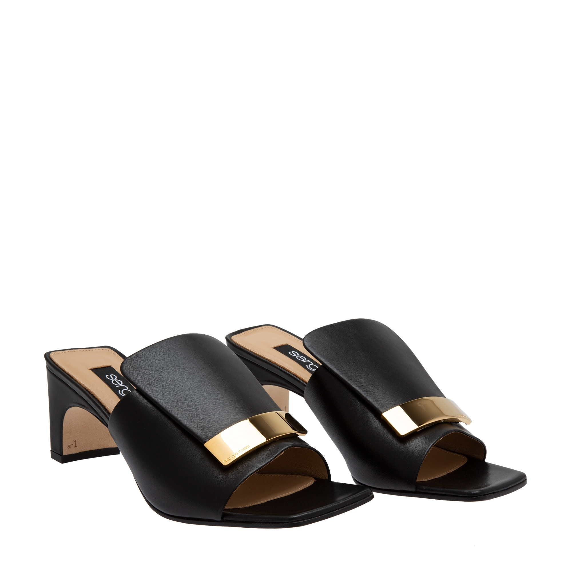 

Black leather mules