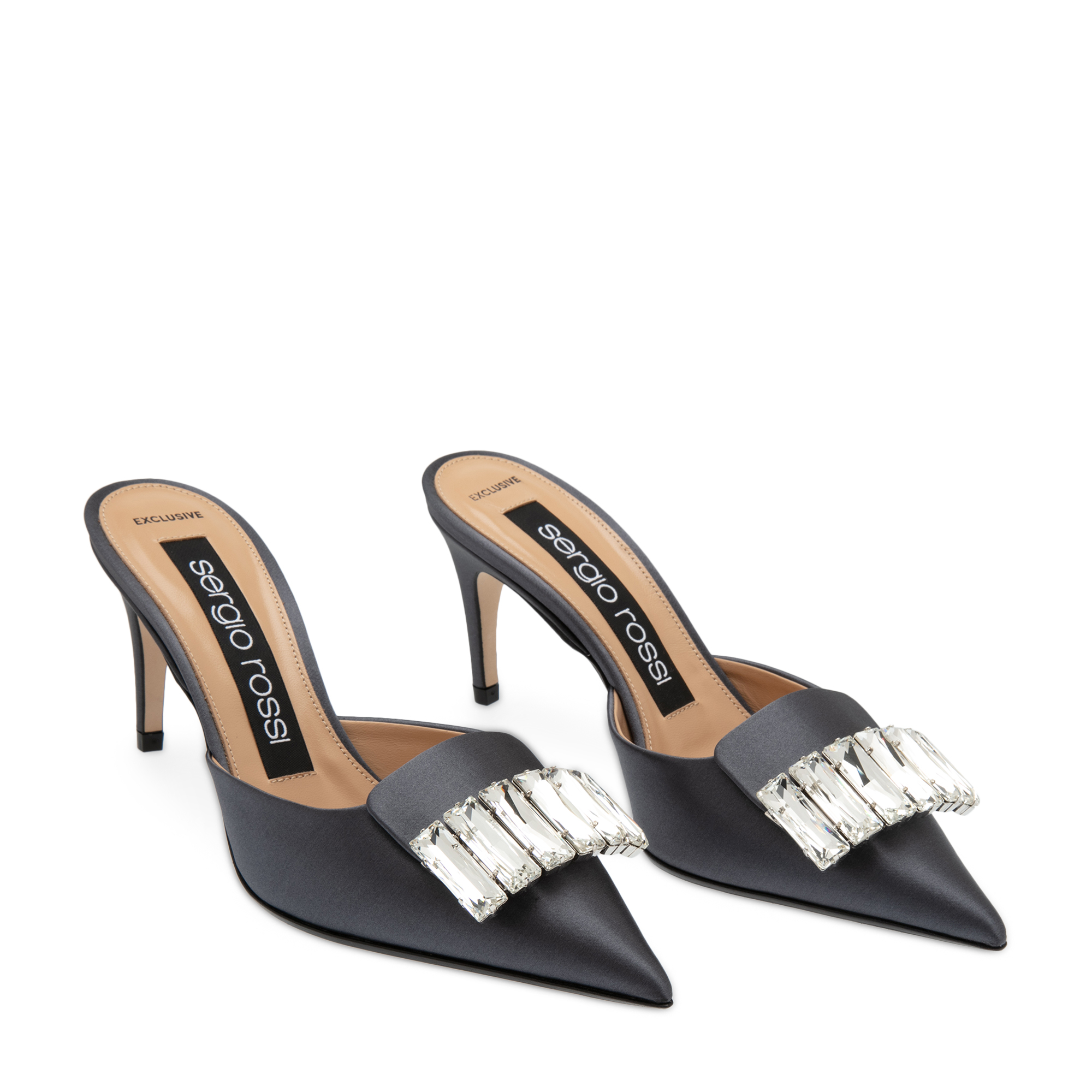

Satin mules, Grey