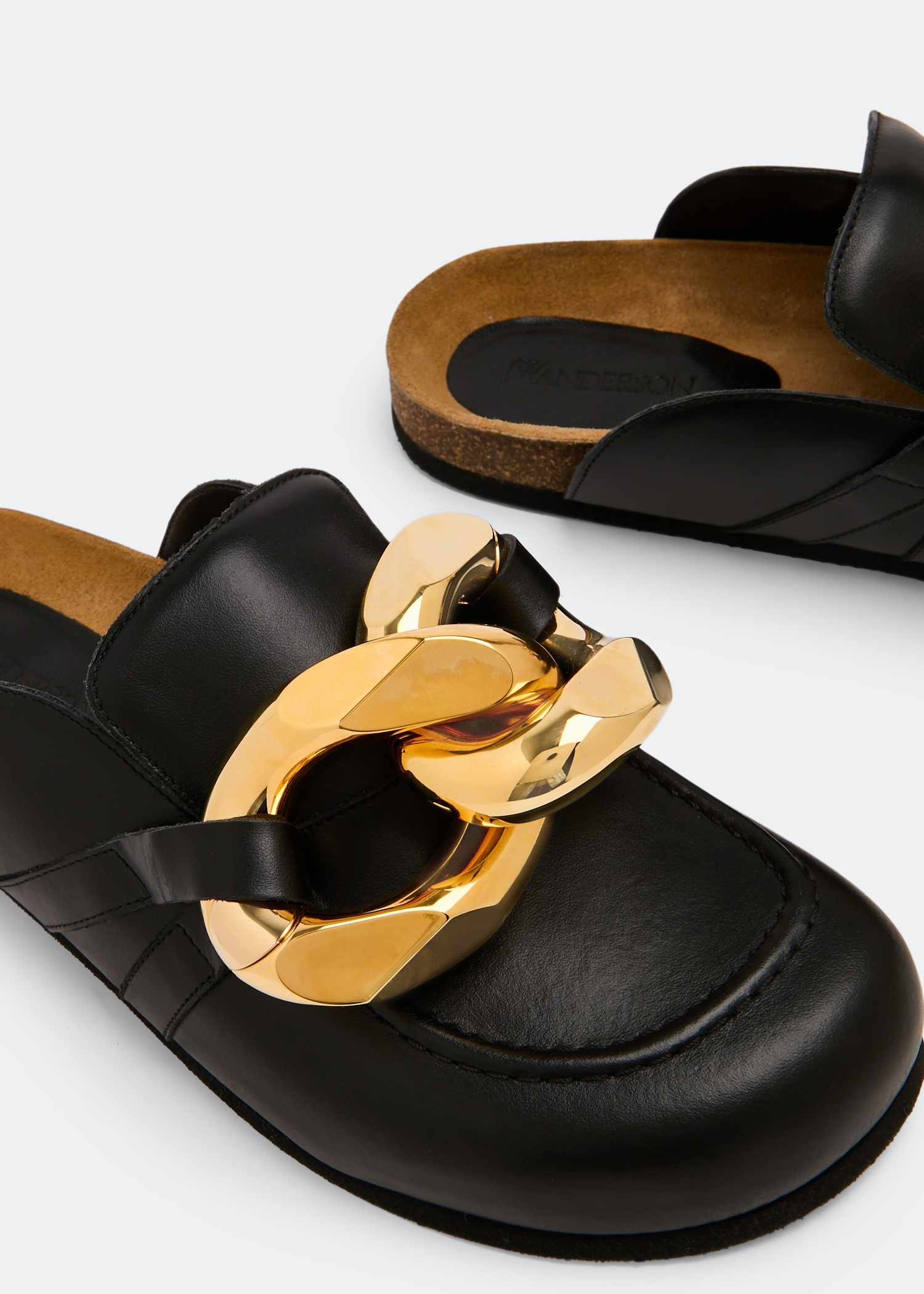 

Leather chain loafer mules, Black