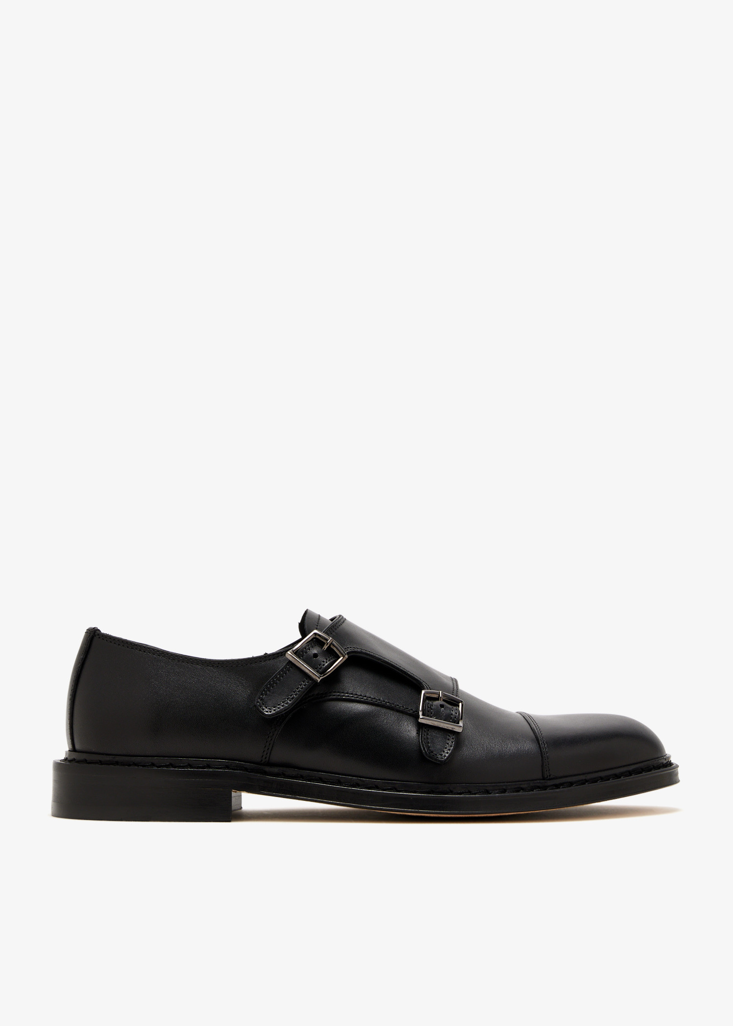 

Leather monk strap shoes, Black