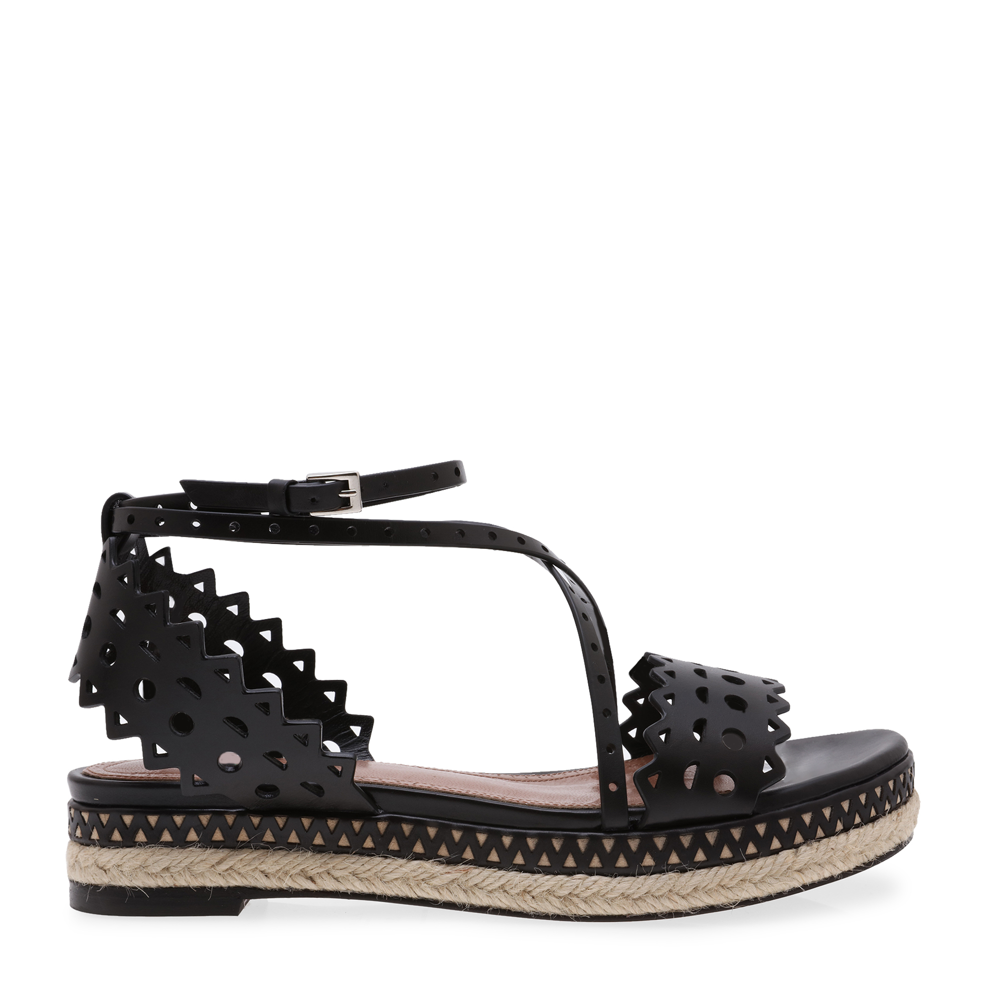 

Laser-cut espadrille platform sandals, Black