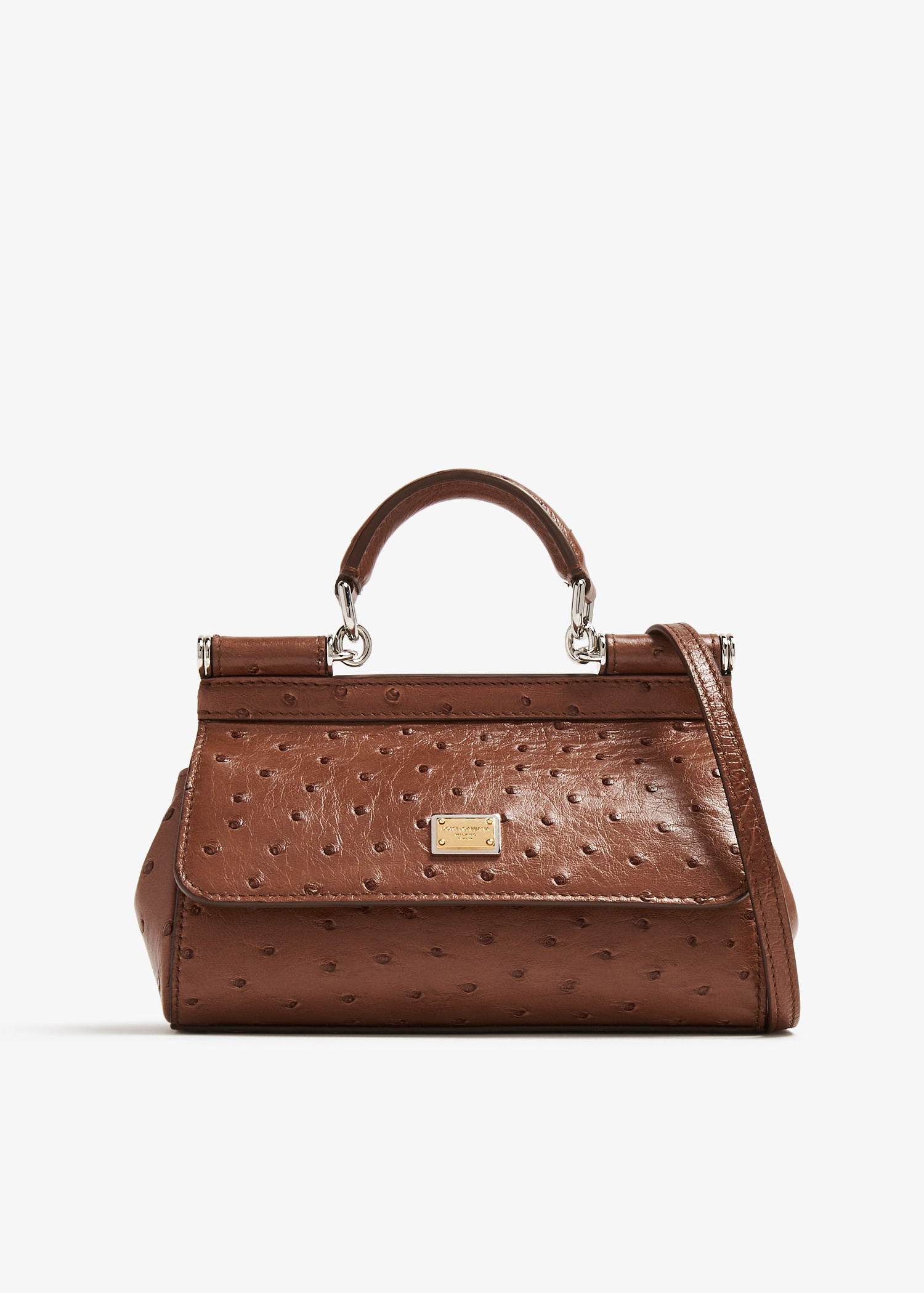 

Small Sicily ostrich leather bag, Brown