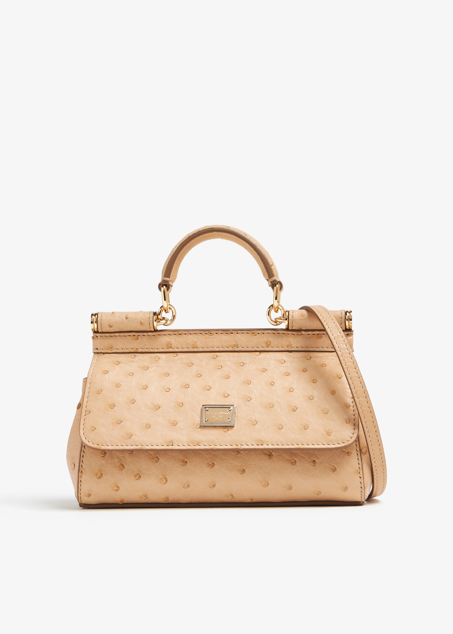 

Small Sicily ostrich leather bag, Beige