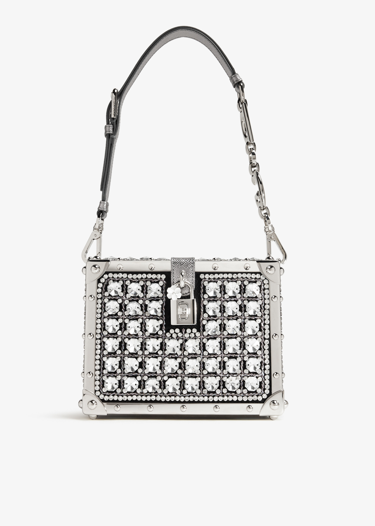 

Embroidered jacquard box bag, Silver