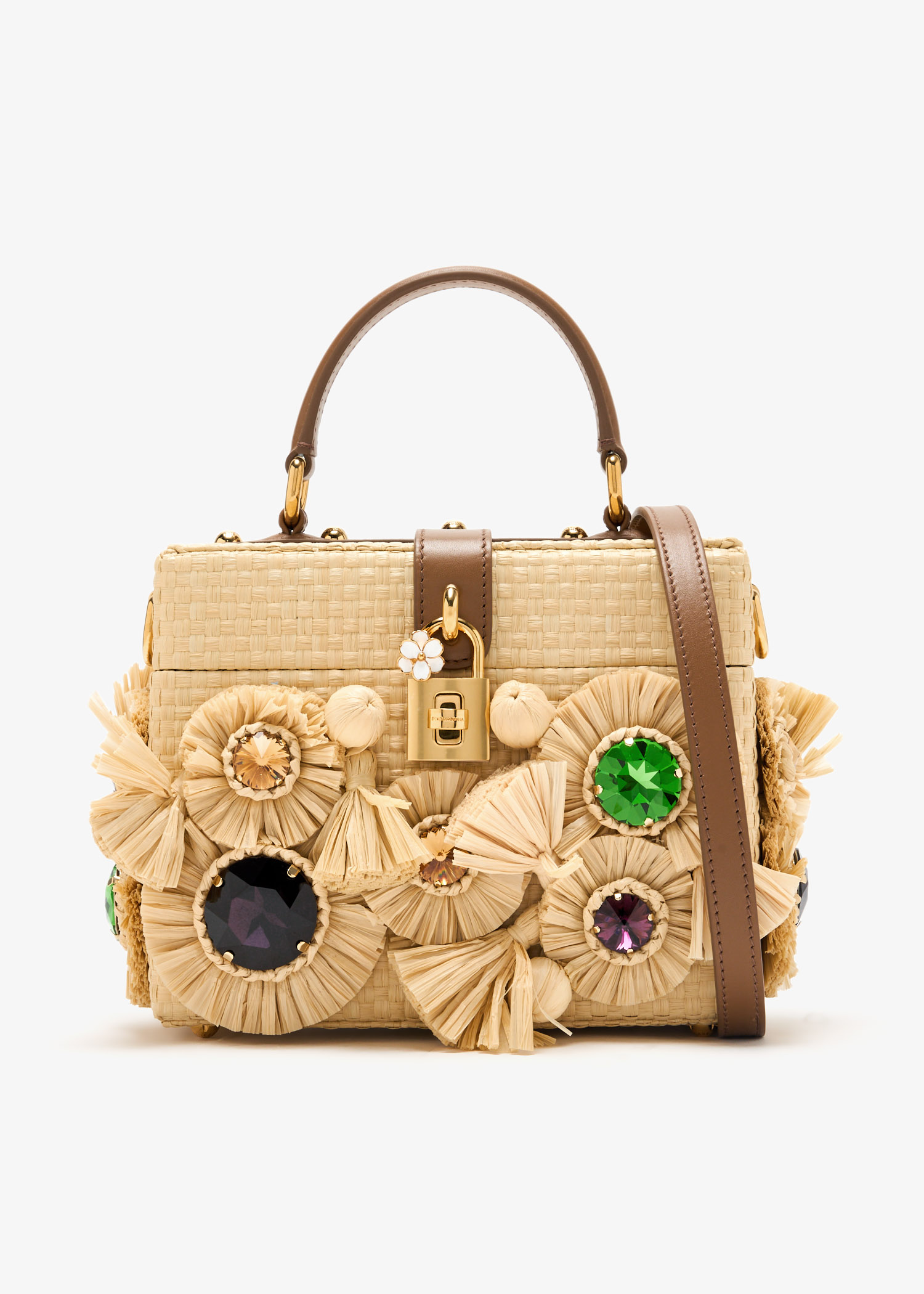 

Dolce Box gemstone raffia handbag, Beige