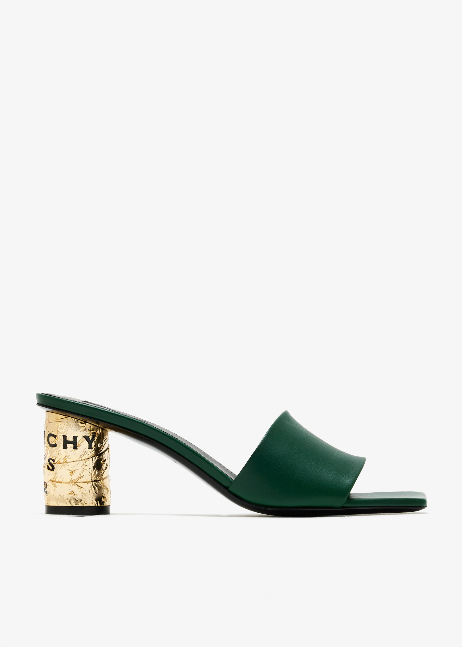 

Tape heeled mules, Green