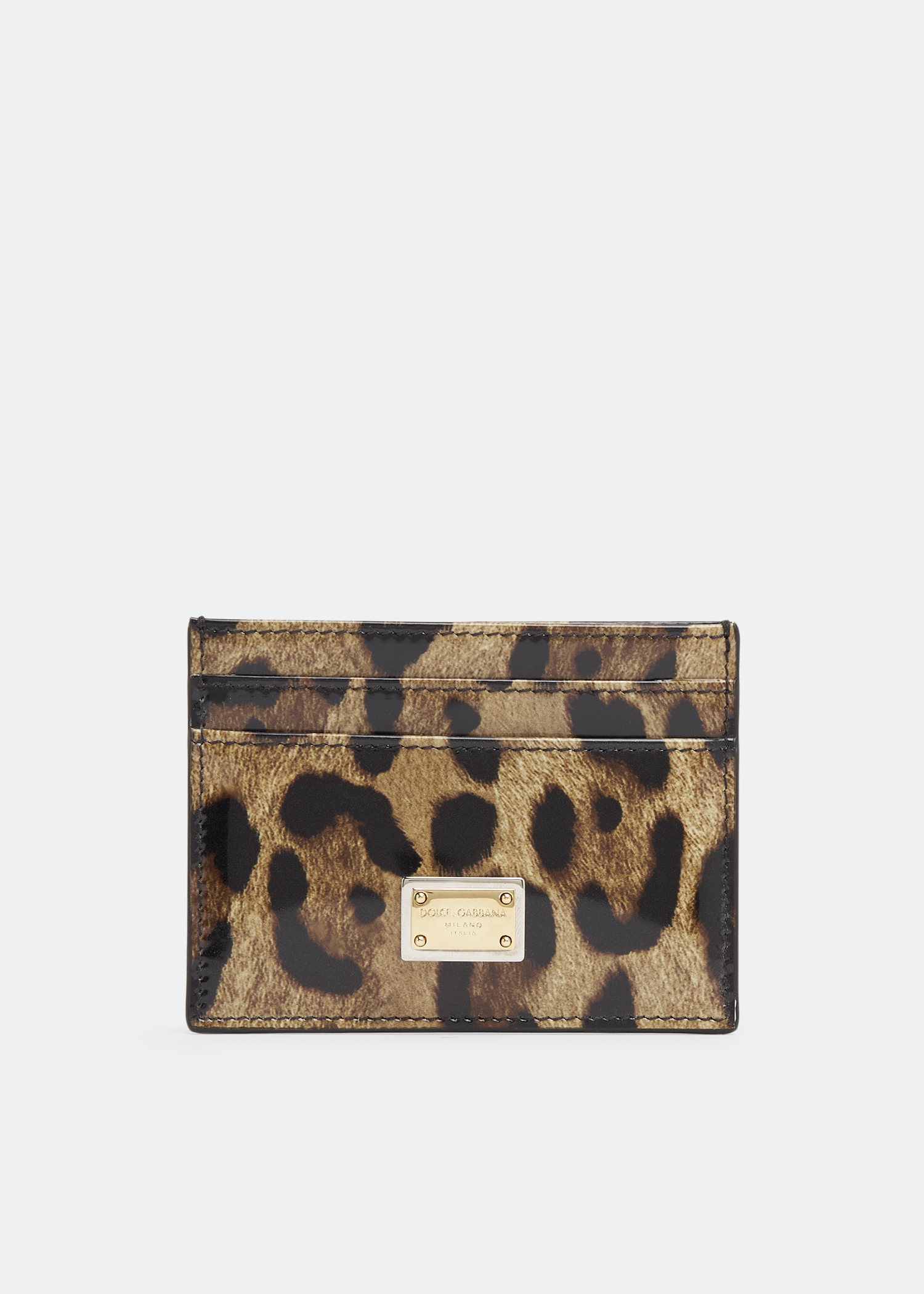 

Polished calfskin card case, Animal print