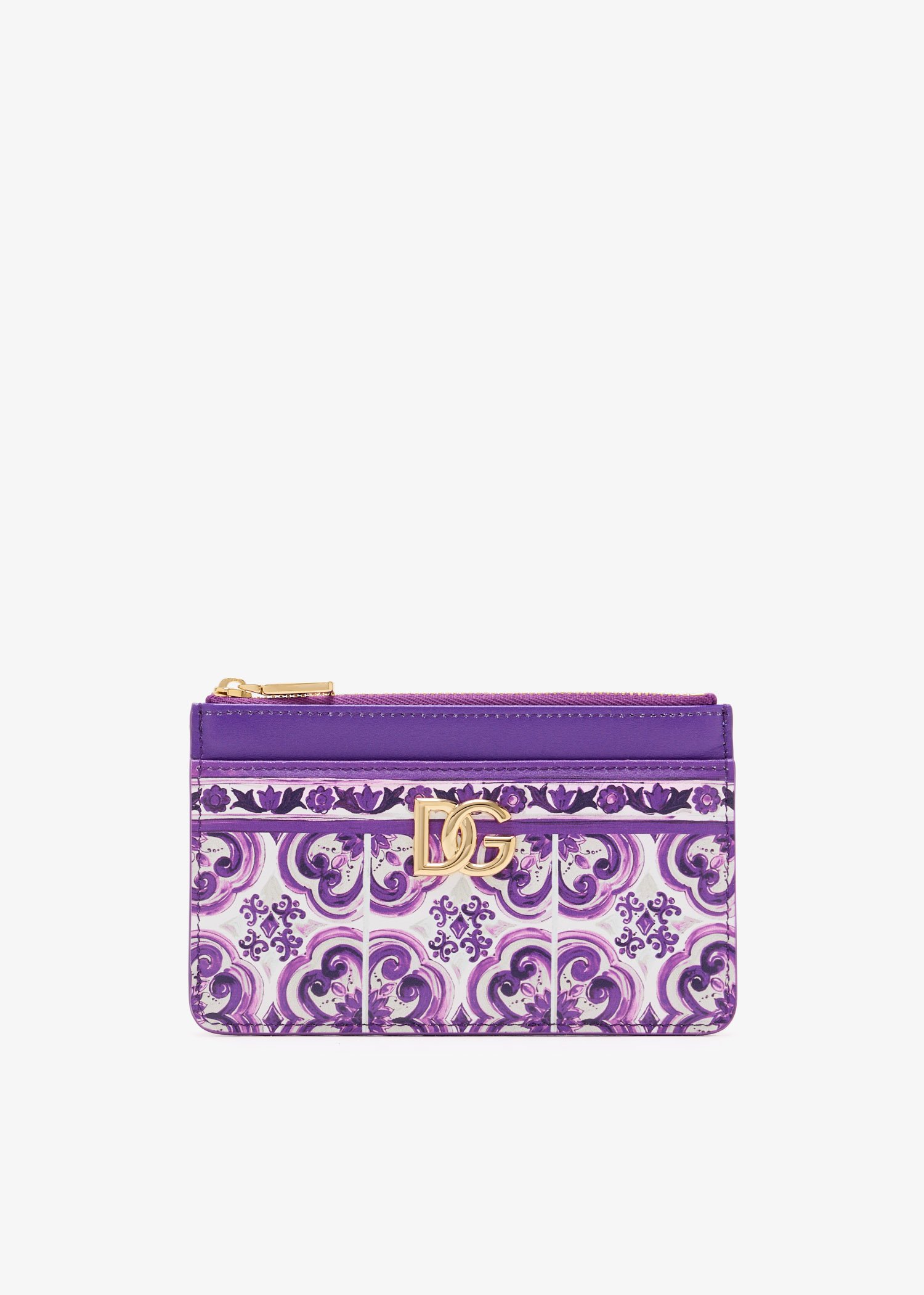 

Maiolica-print long card holder, Purple