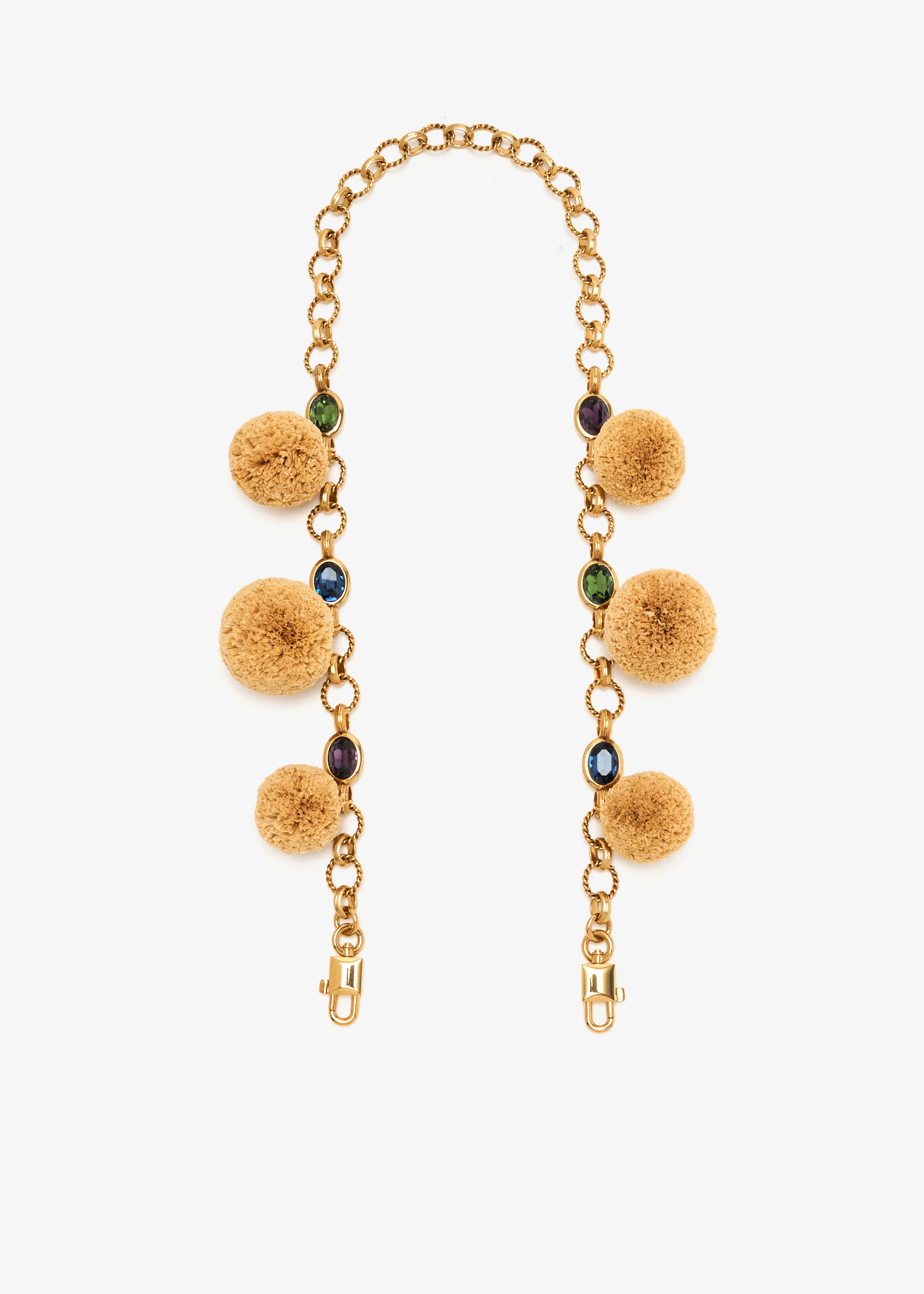 

Gemstone raffia chain shoulder strap, Gold