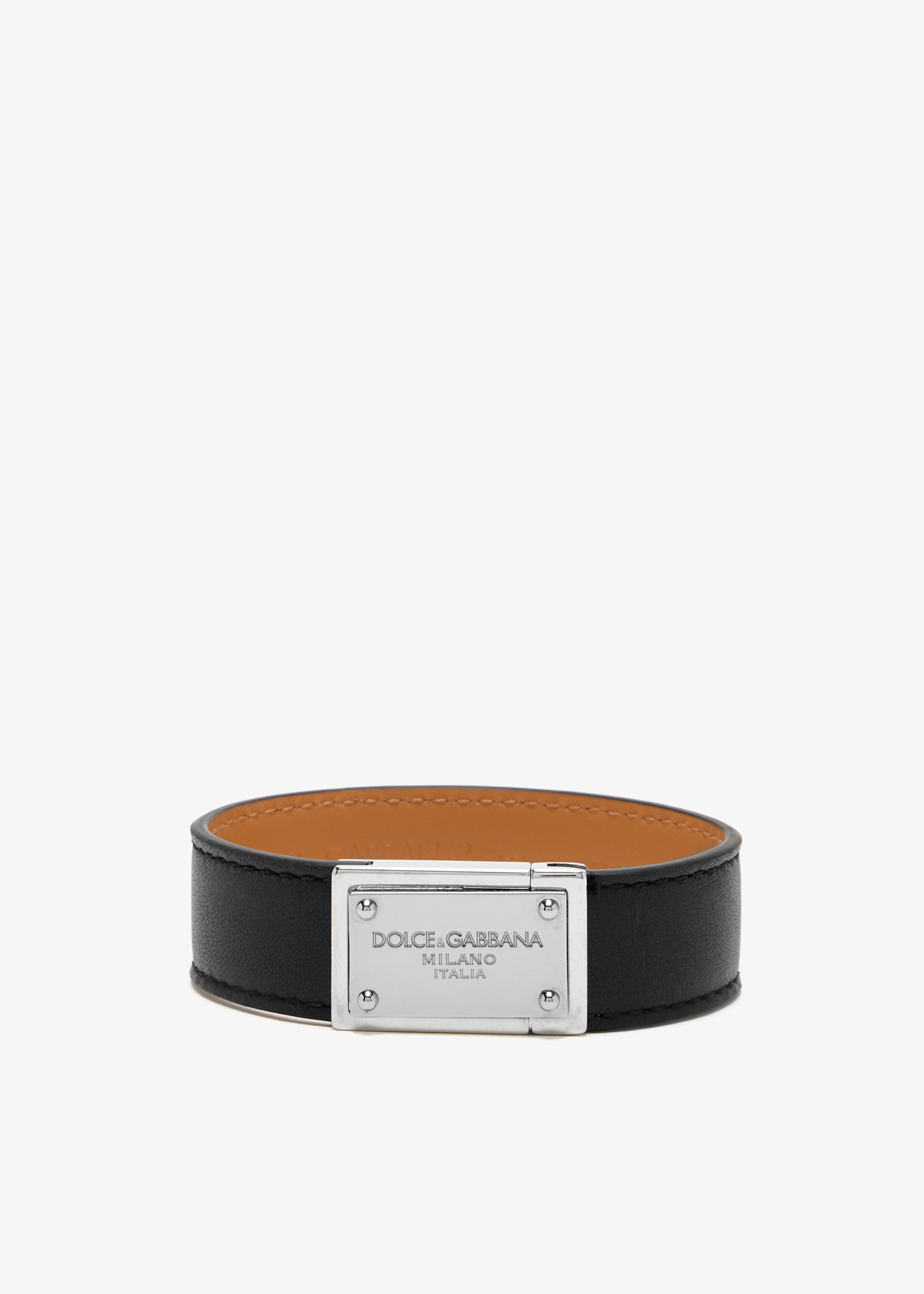 

Logo plate calfskin bracelet, Black