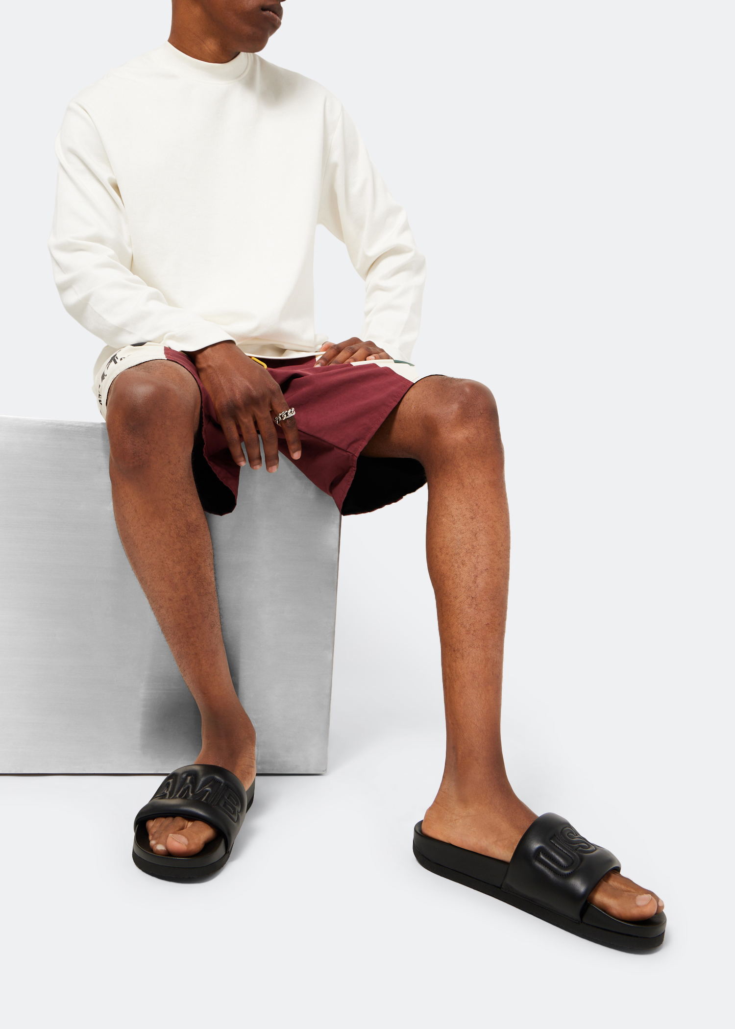 

Quilted leather slide sandals, Black