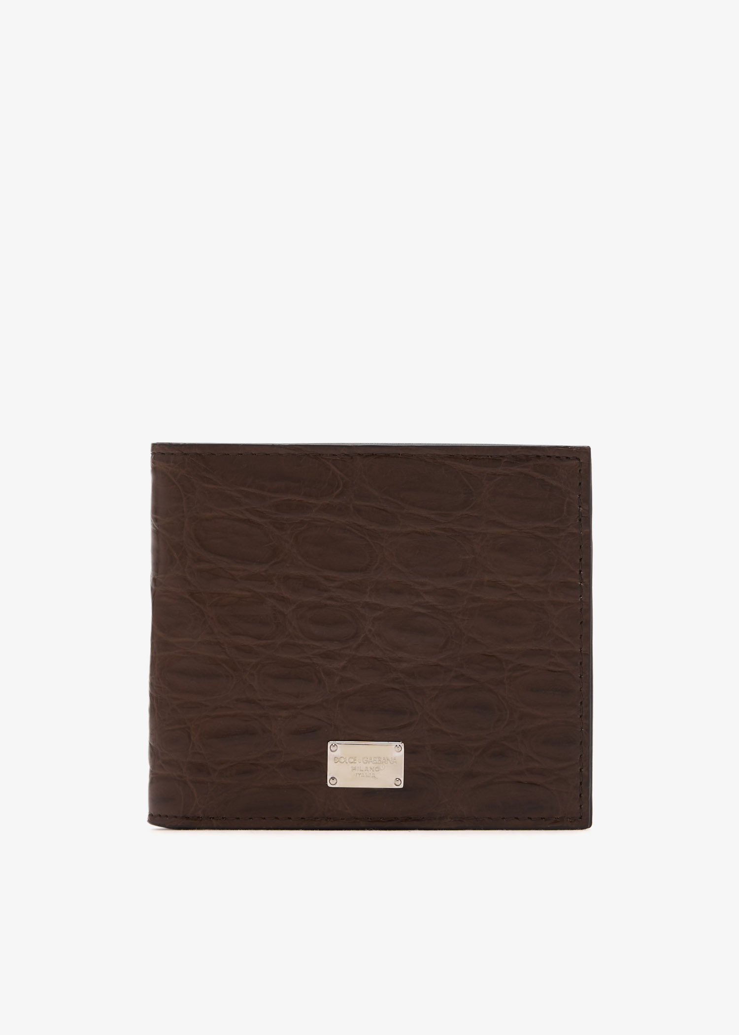 

Crocodile nappa bifold wallet, Brown