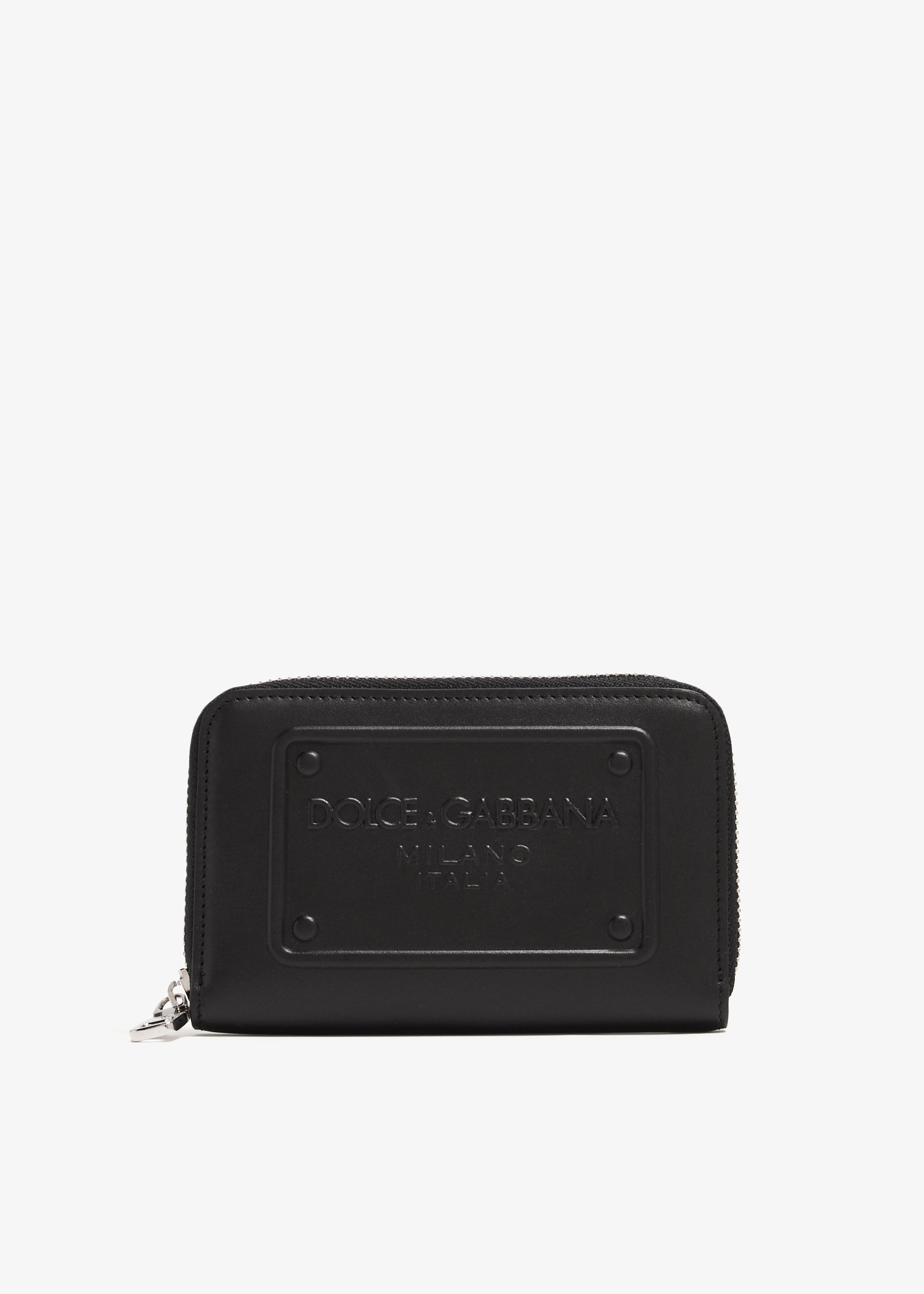 

Raised logo small zip-around wallet, Black
