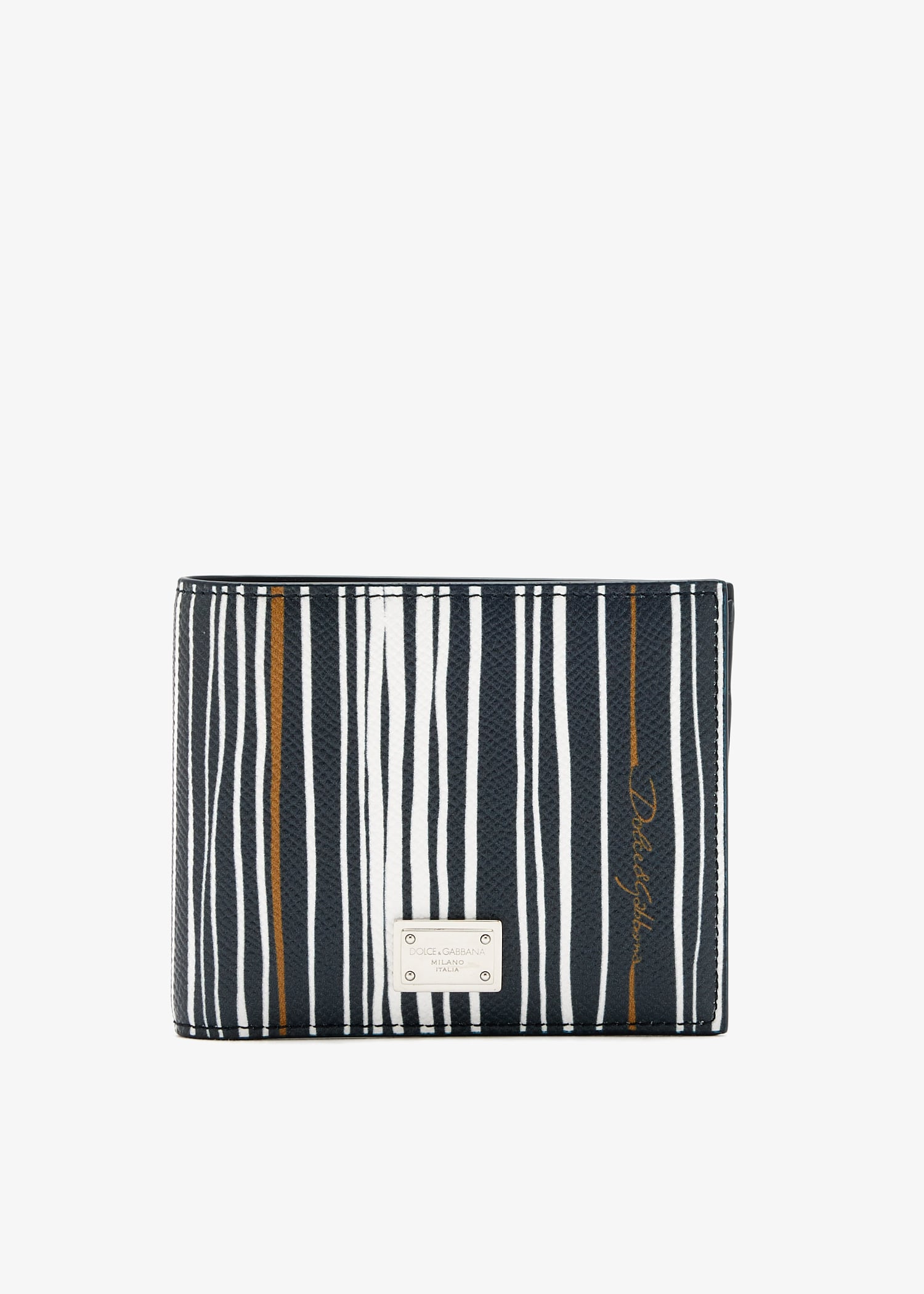 

Stripe-print calfskin wallet, Black