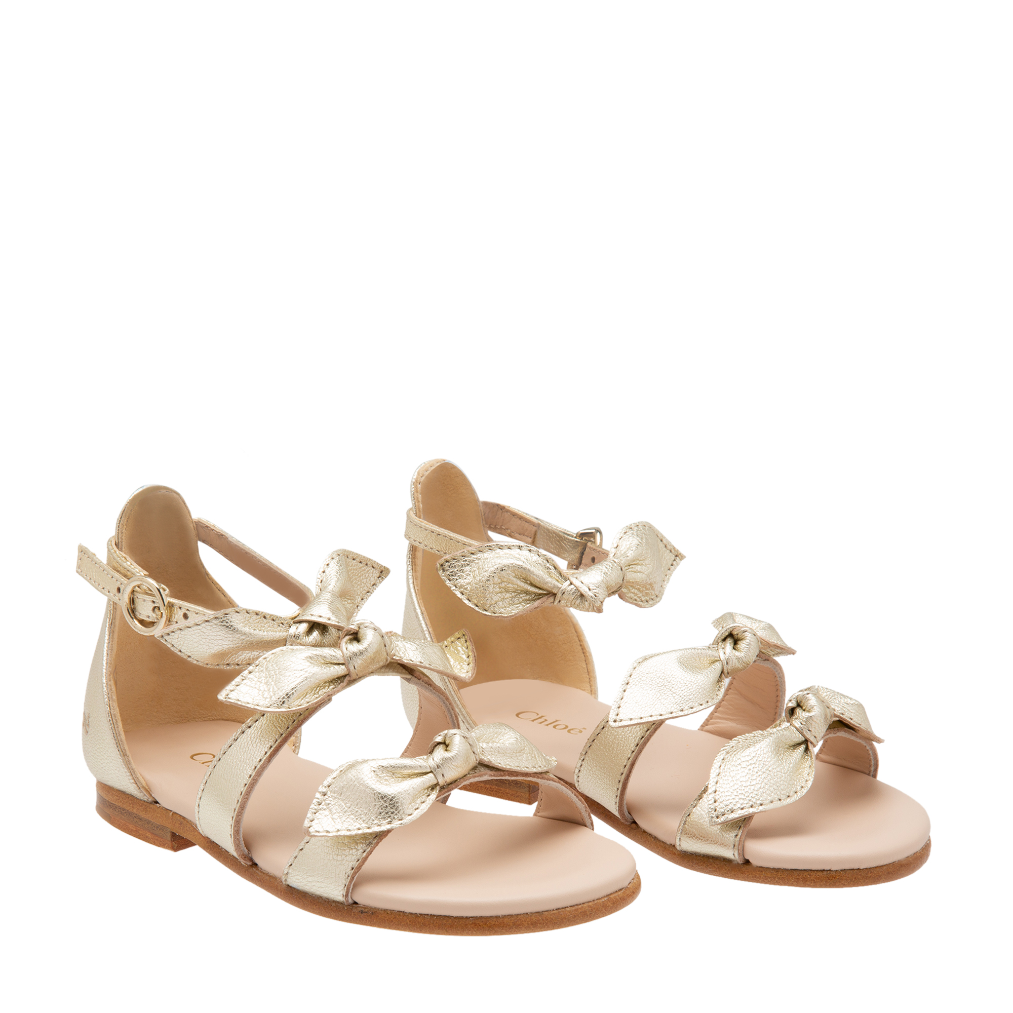 

Leather bow sandals, Gold