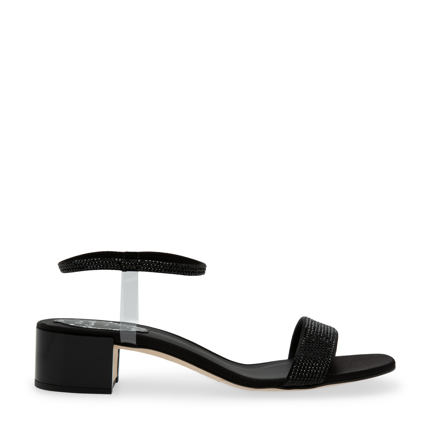 

Crystal embellished satin sandals, Black