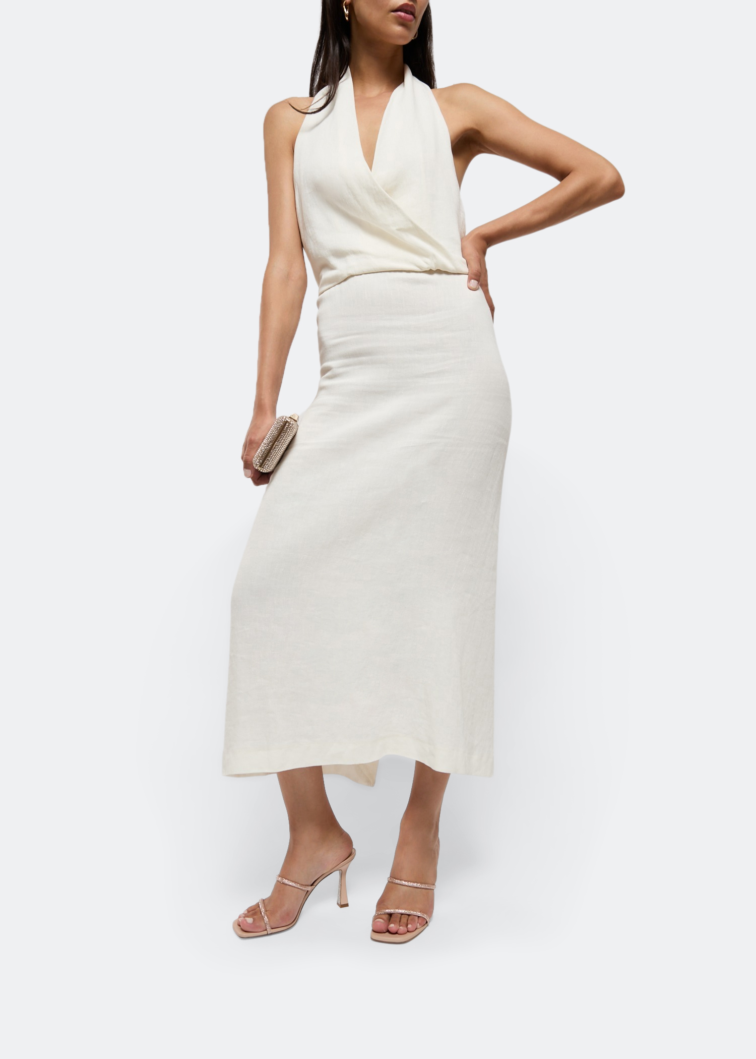 

Satin crystal-embellished mules, Beige