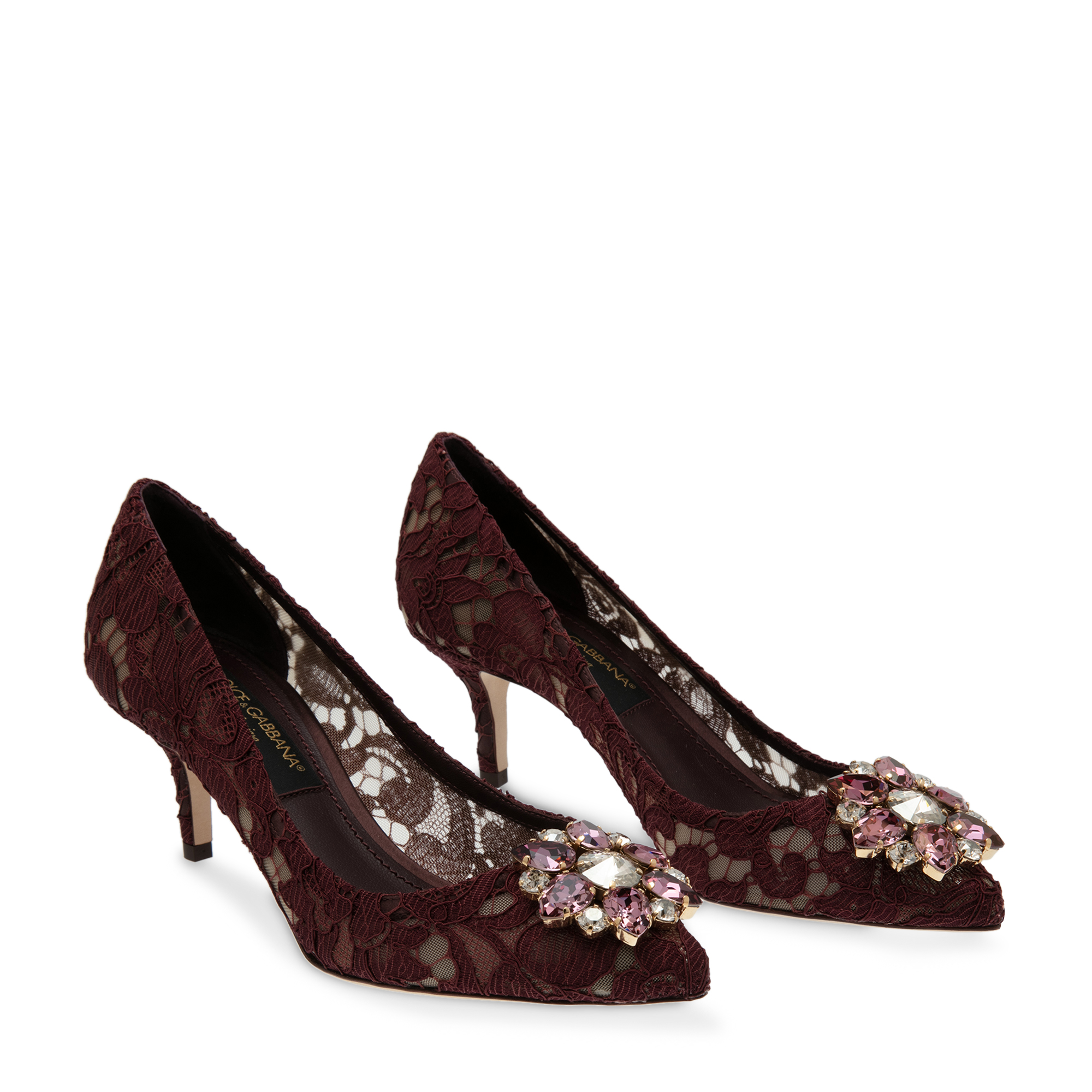 

Embellished lace pumps, Burgundy