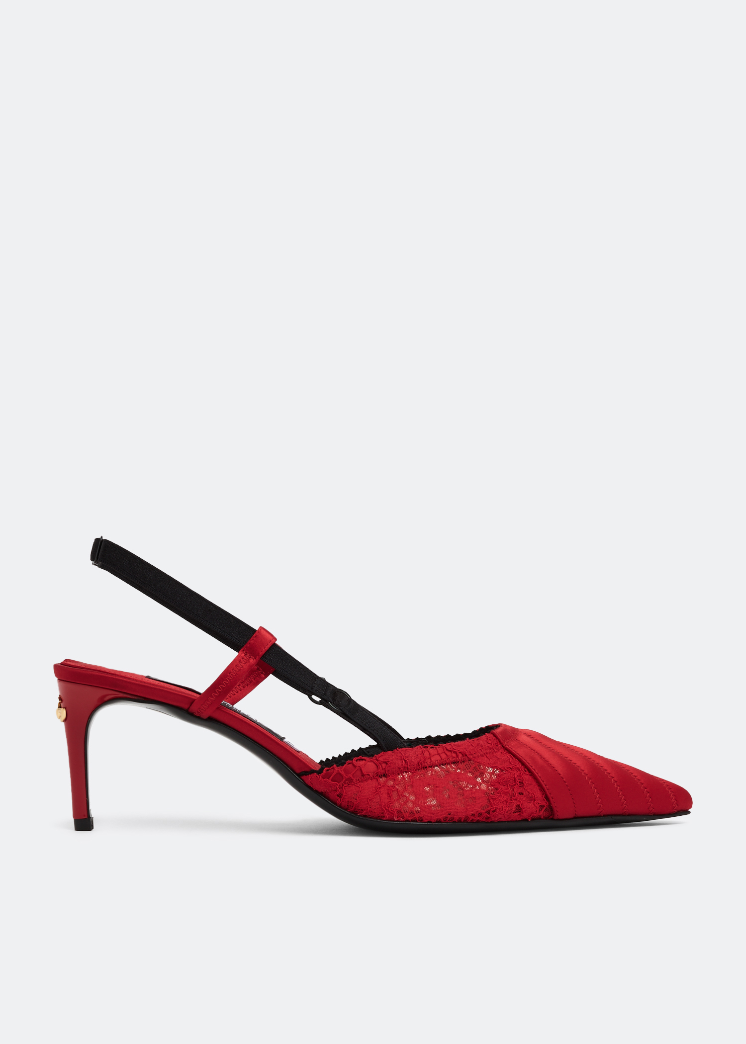 

Corset-style satin slingback pumps, Red