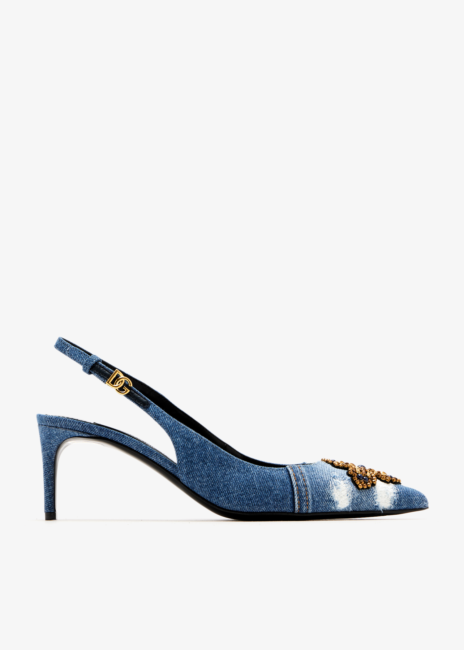 

Patchwork denim slingback pumps, Blue