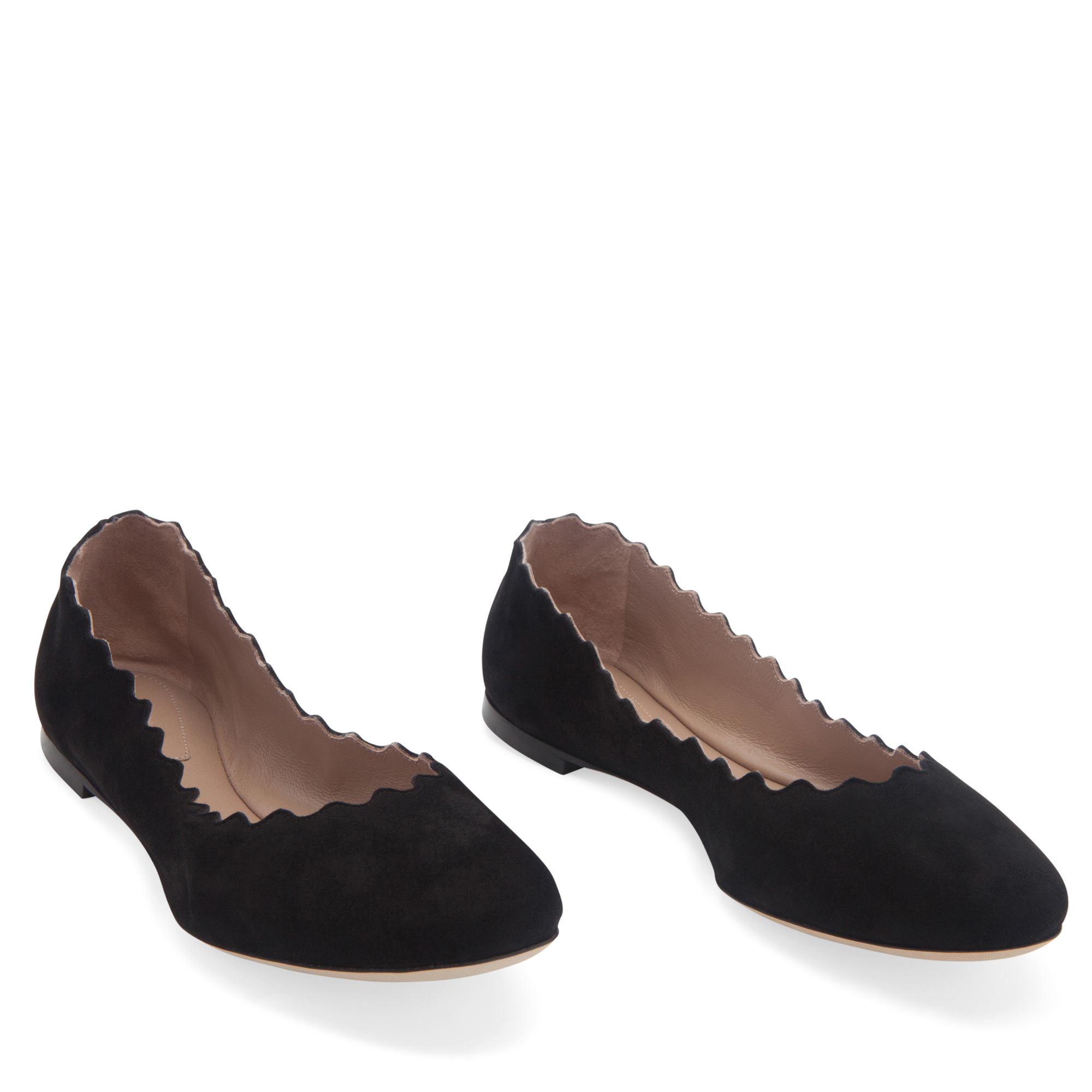 

Suede scalloped ballet flats, Black