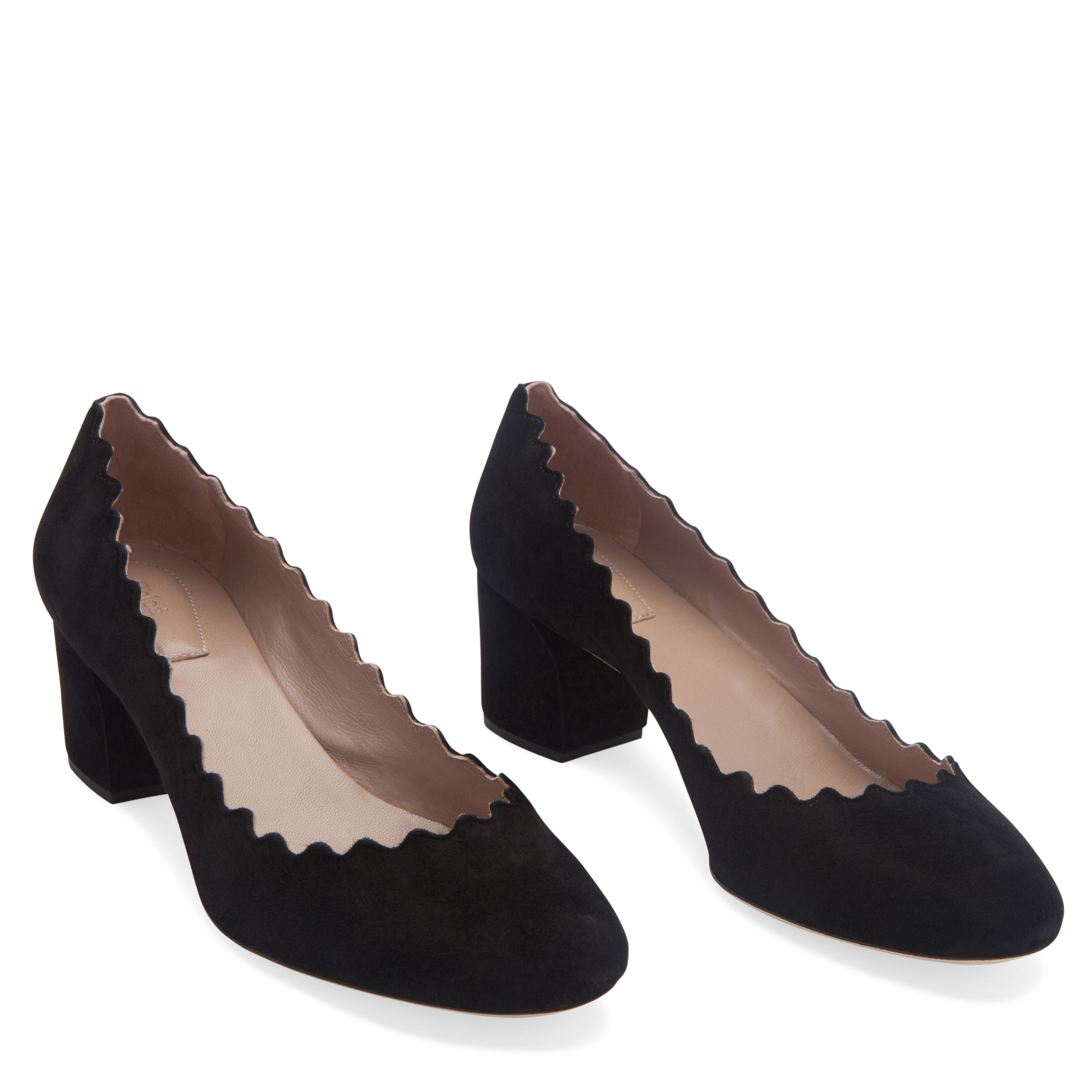 

Suede scalloped pumps, Black