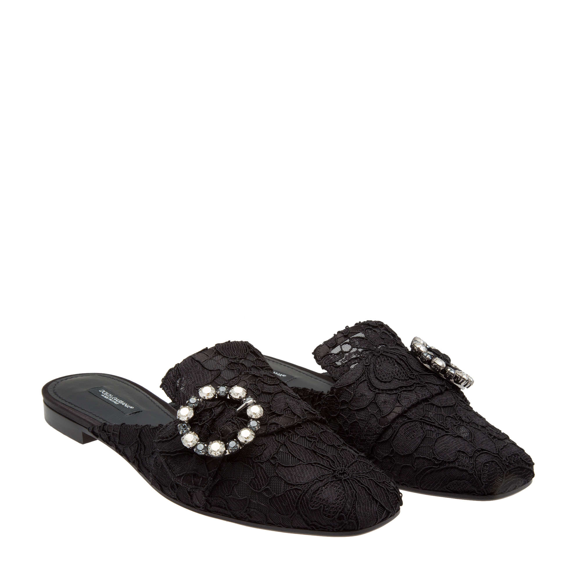 

Embellished lace slippers, Black