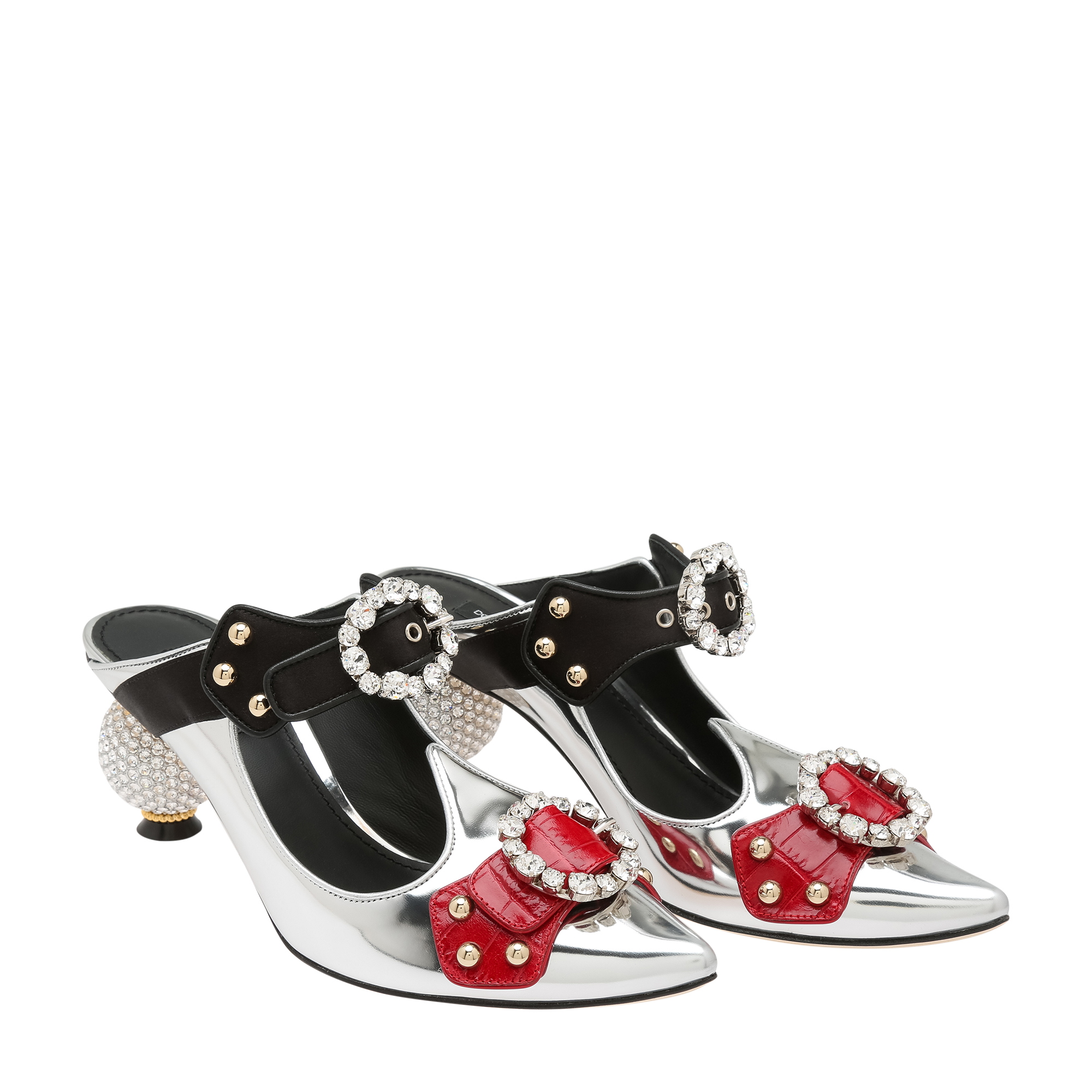 

Crystal-embellished leather mules, Multi-coloured