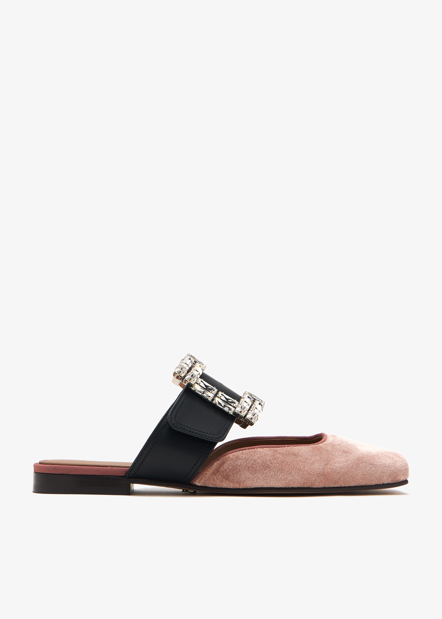

Bejeweled buckle velvet mules, Pink