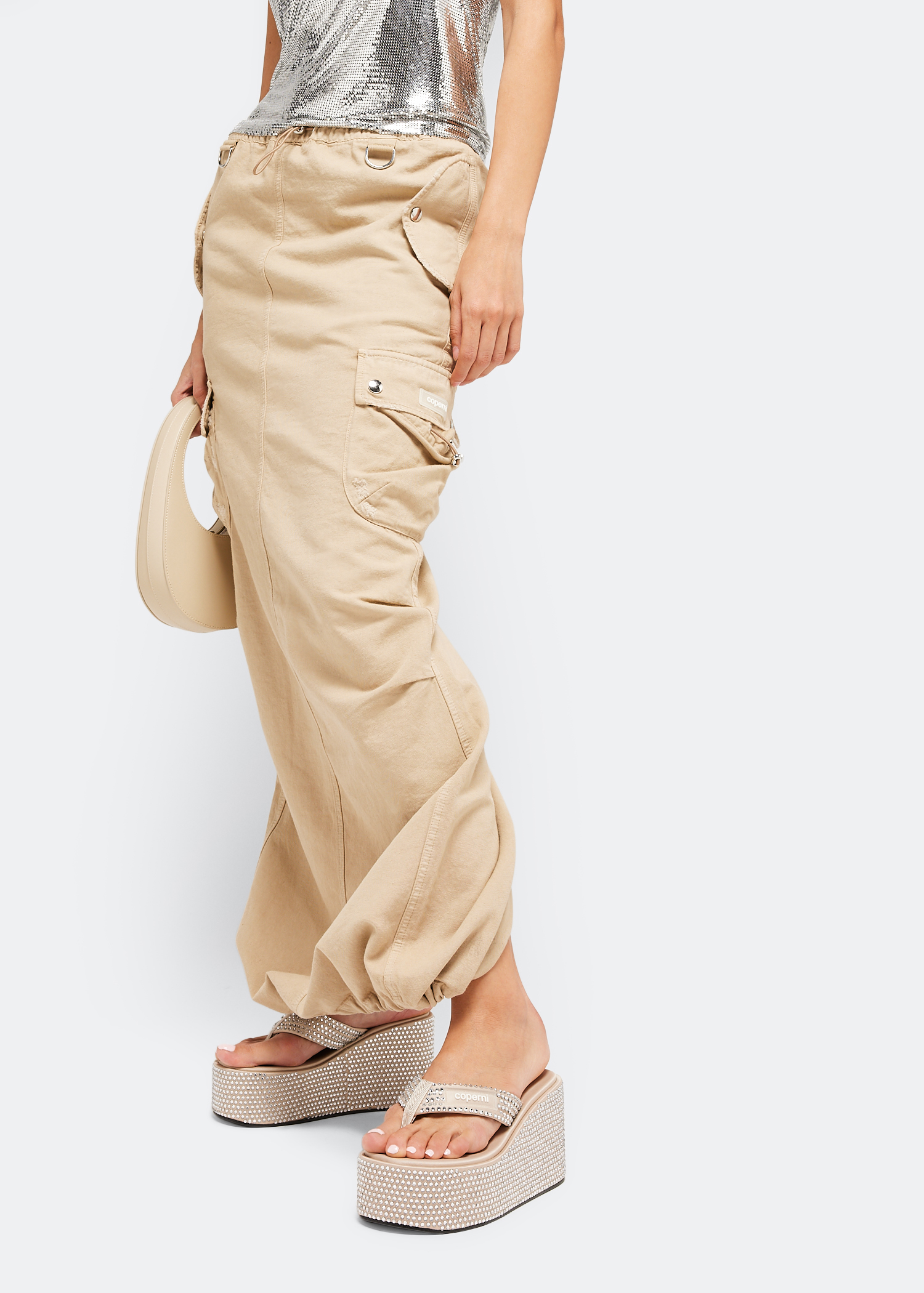 

Branded wedge sandals, Beige